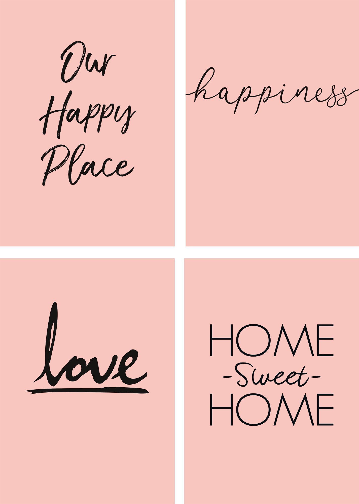 Artland Poster Plaats geluk liefde Home sweet Home Poster, artprint, wandposter (4 stuks)