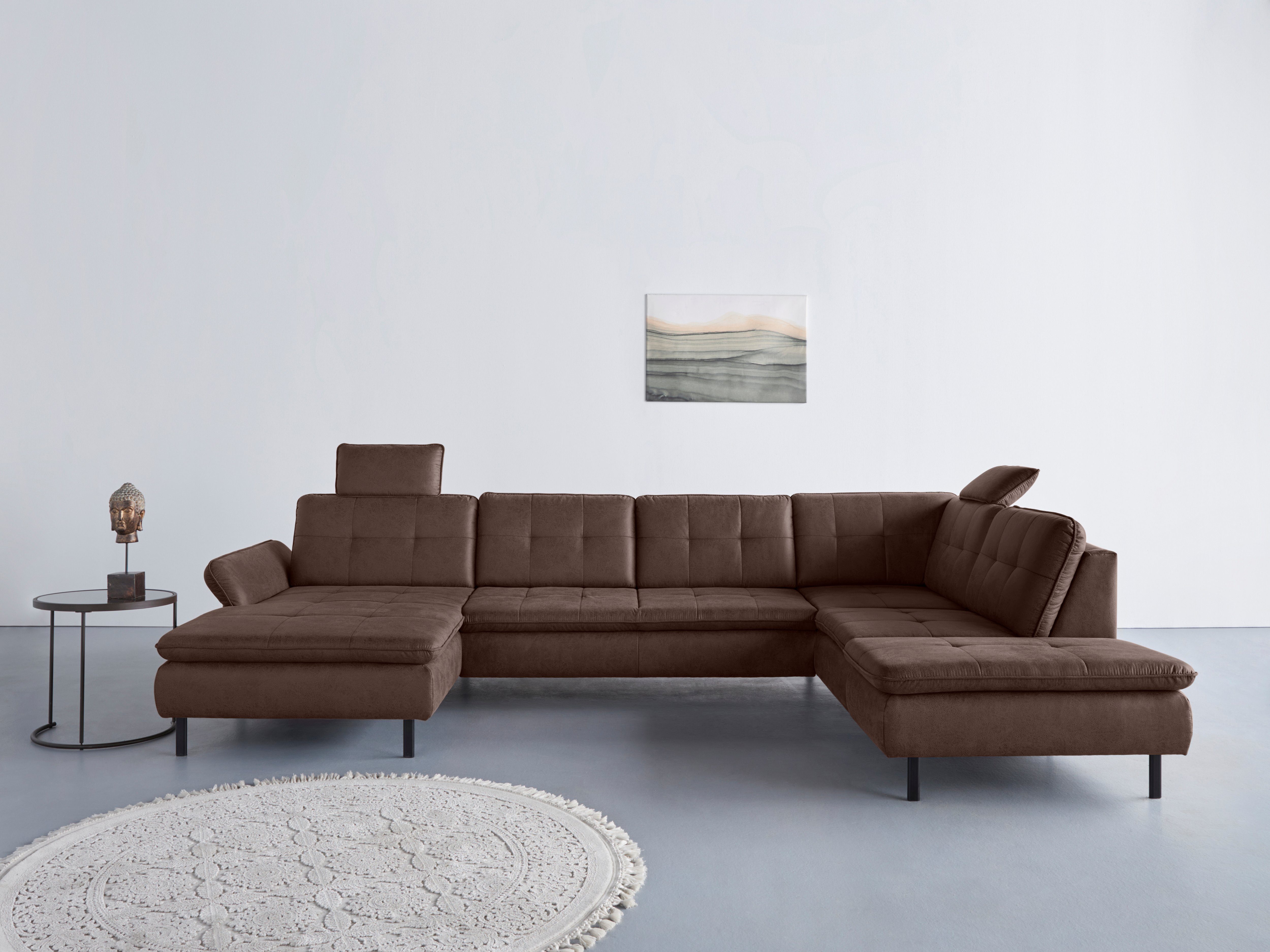INOSIGN Zithoek Birkholm U-vorm Verstelbare armleuningen, ook in Easy Clean bekleding - met water te reinigen bruin, zithoeken, Ottomane rechts