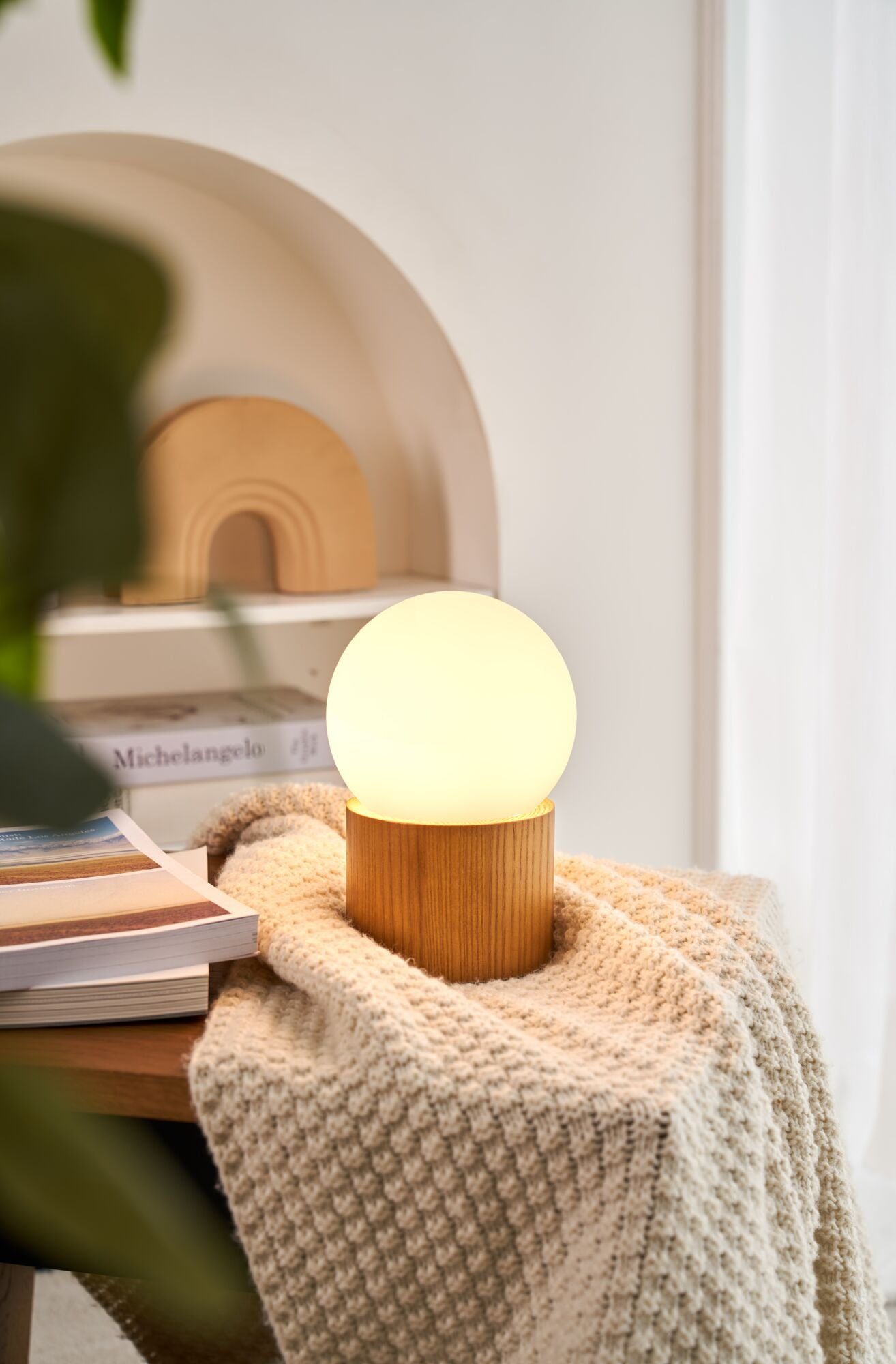 Pauleen Tafellamp Woody Shine glas/esdoornhout 230V max. 3,5W wit/hout natuur