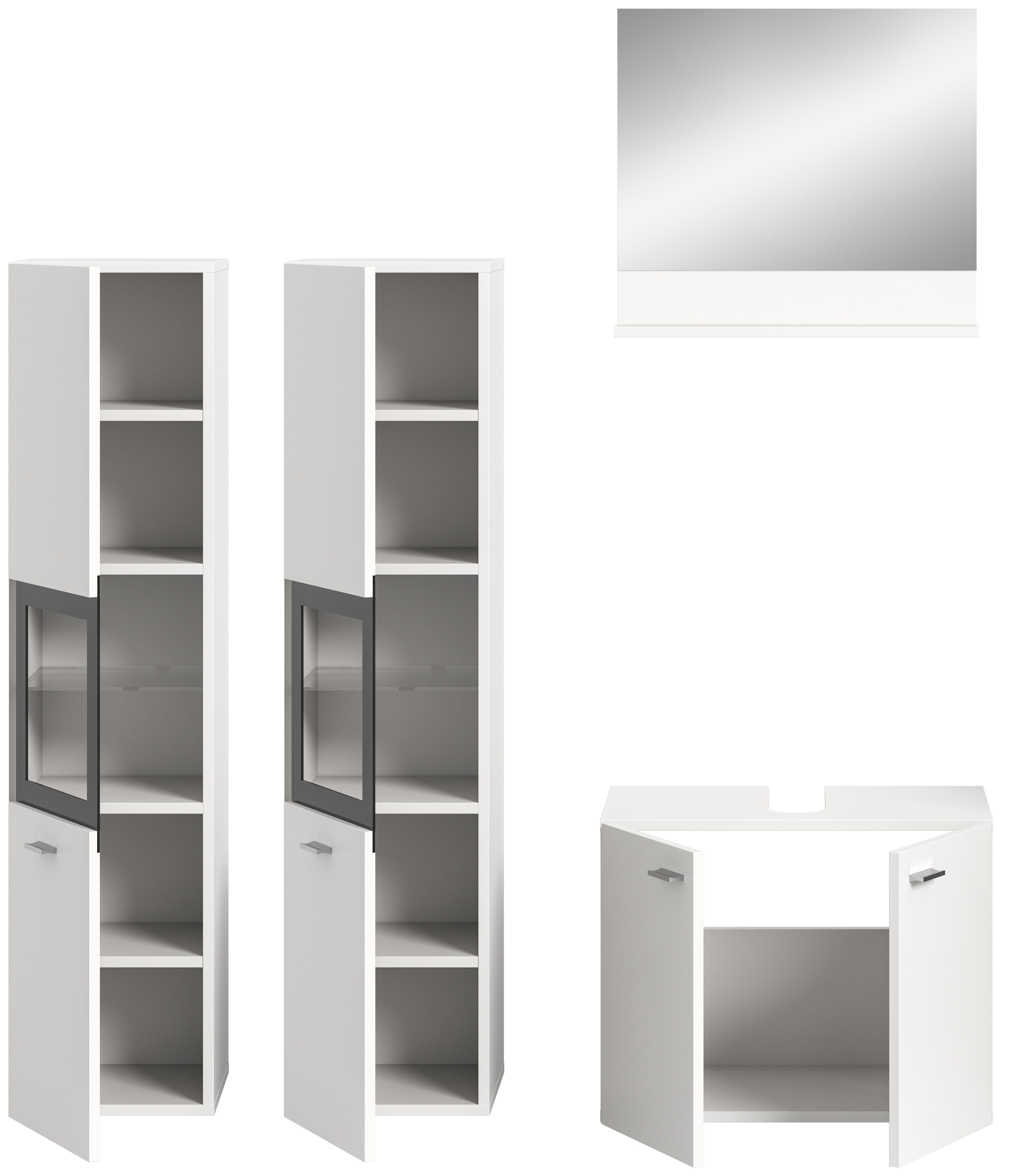 welltime Badmeubelset Tampa, breedte 137cm, 4-delig Wastafelonderkast, spiegel, hoge kast (4 stuks)