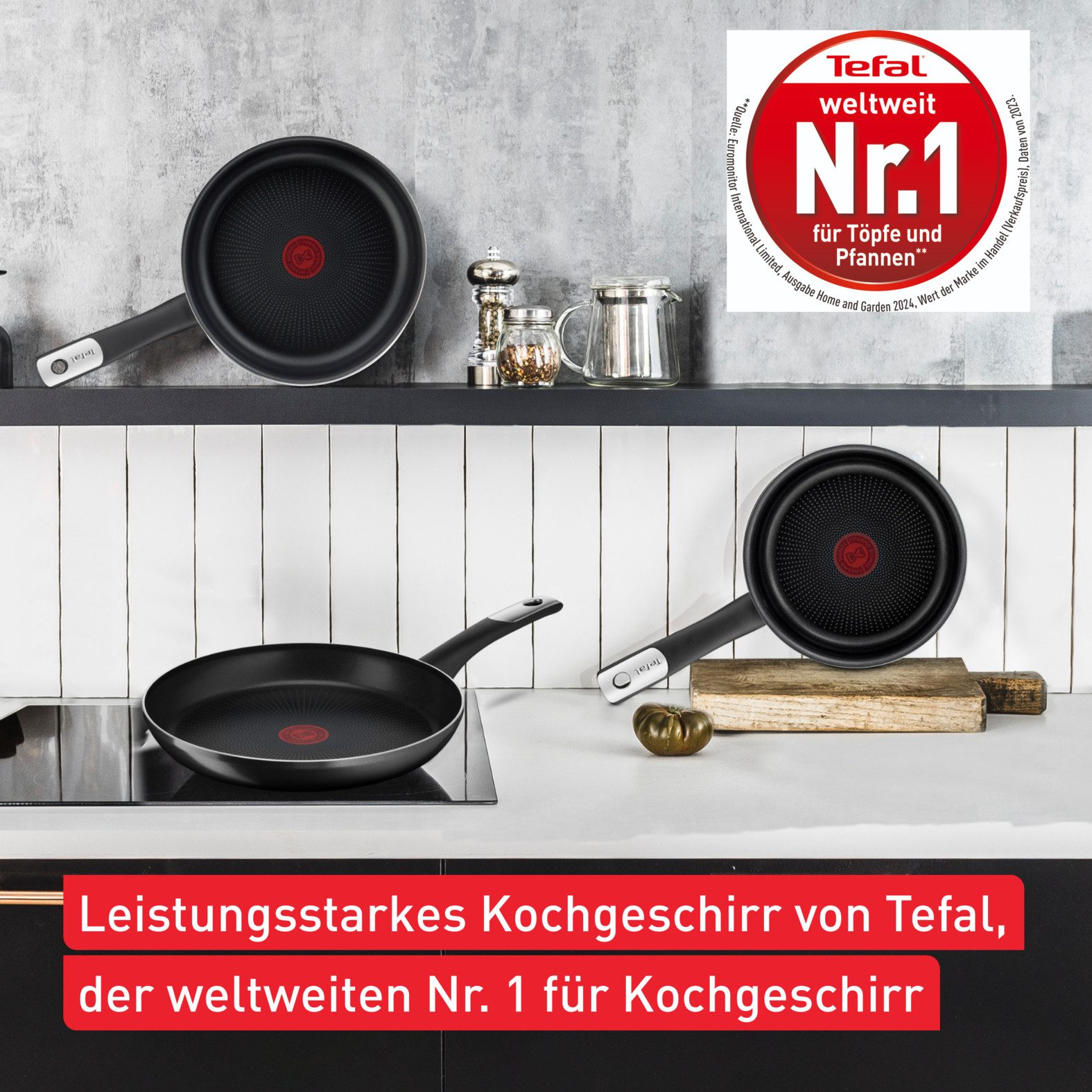 Tefal Koekenpan Hard Titanium Essential Titanium anti-aanbakcoating, thermo-signaal, gas+elektrisch+glaskeramiek (1-delig)