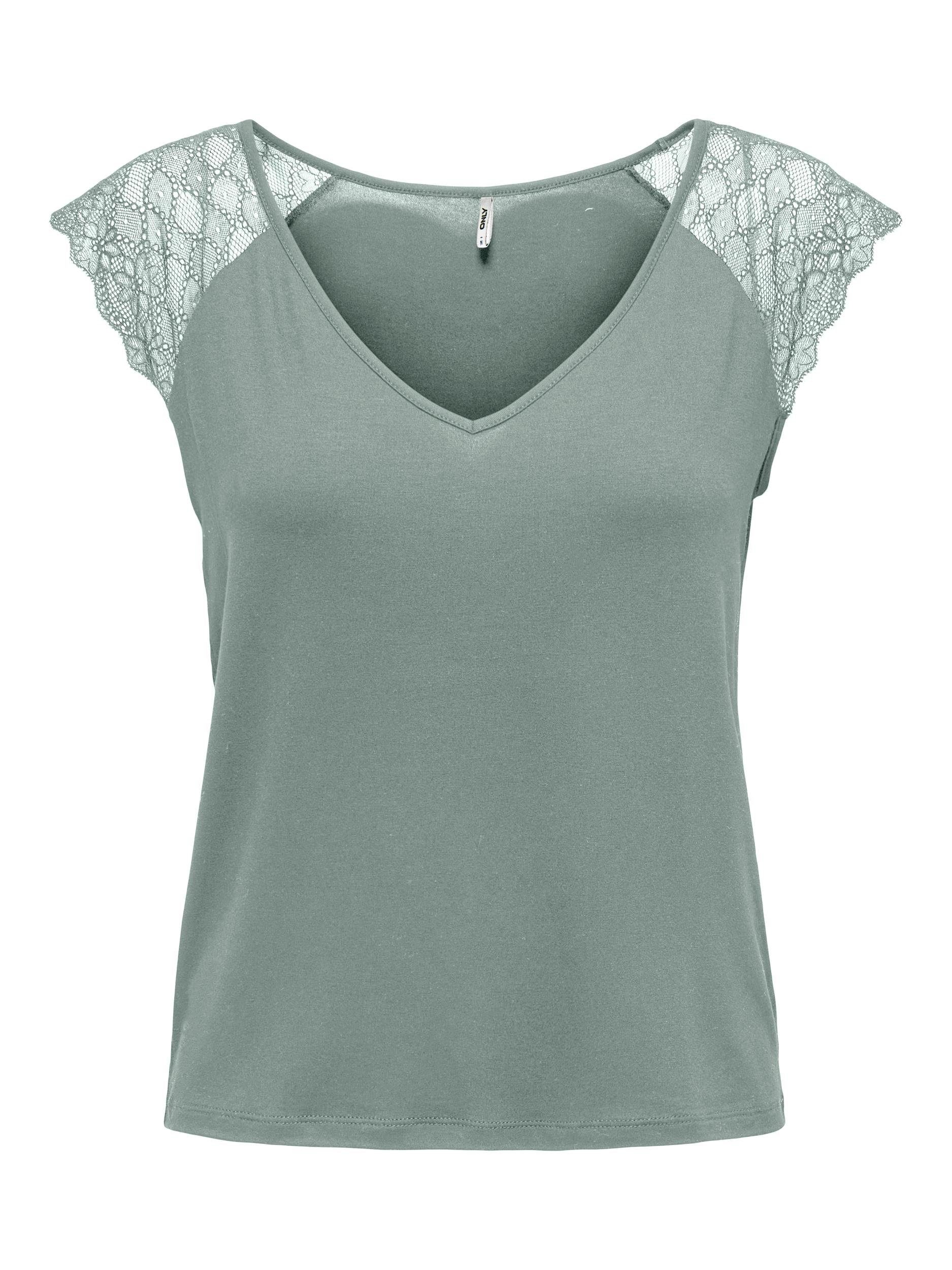 Only Shirt met V-hals ONLPETRA S/S LACE MIX TOP CS JRS