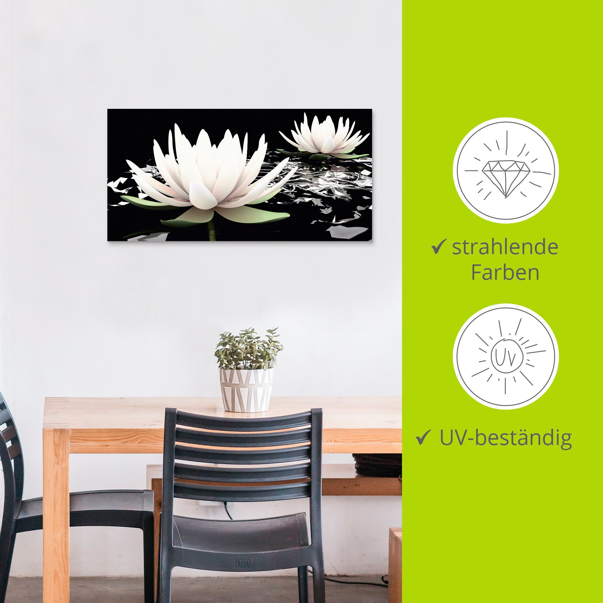 Artland Artprint Twee lotusbloemen op het water als artprint van aluminium, artprint voor buiten, artprint op linnen, poster, muursticker