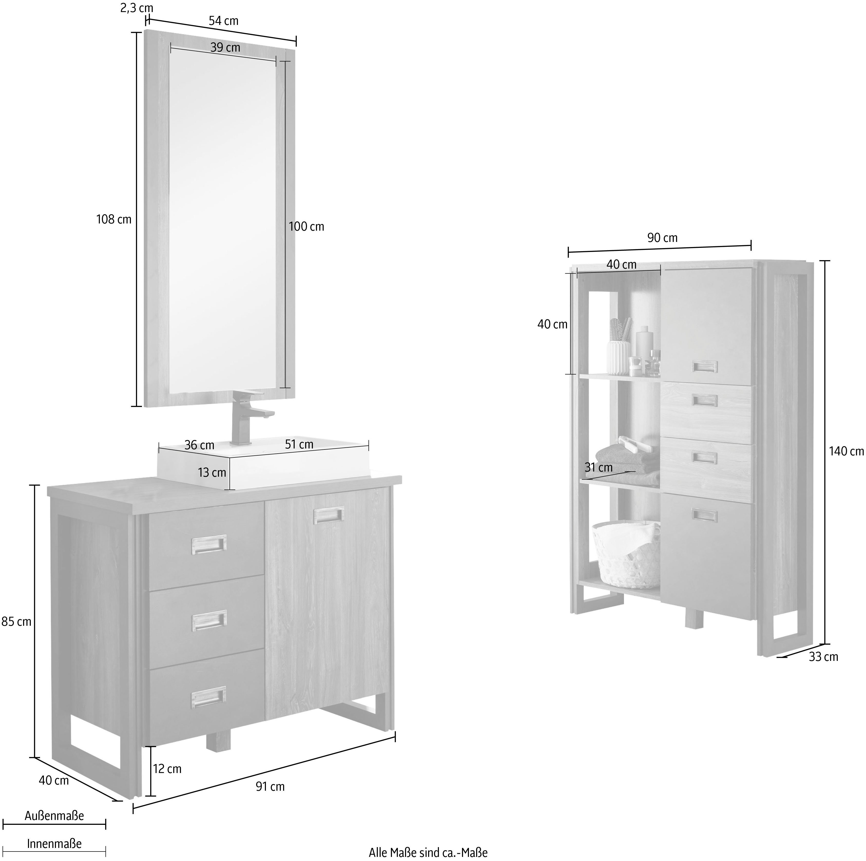 Home affaire Badkamerserie Detroit, badkamer in industriële stijl, 3-delig badkamer (set, 3-delig)