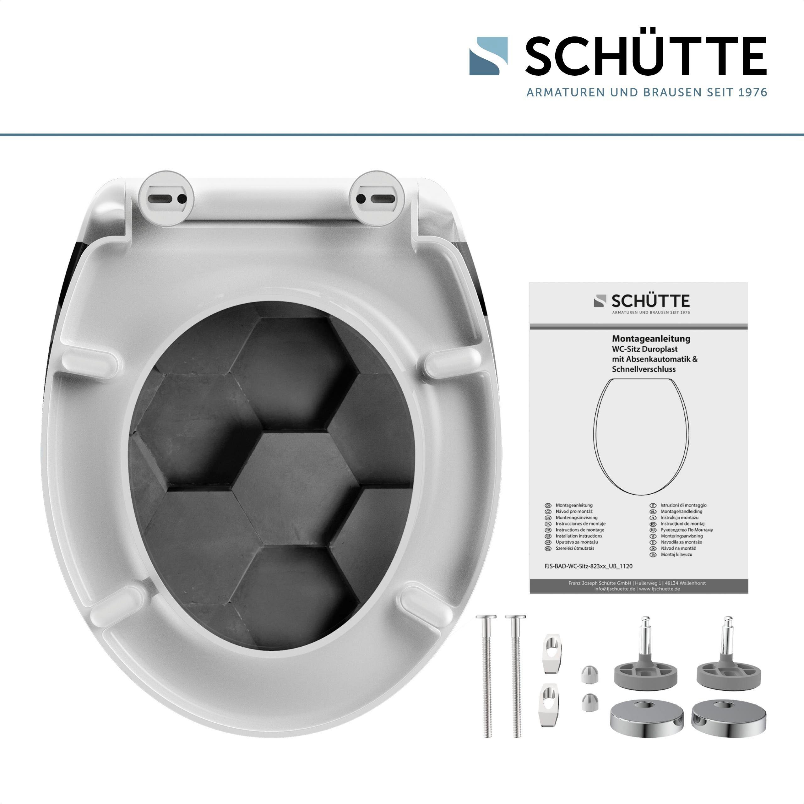 Schütte Toiletzitting Grey Hexagons Duroplast, met softclosemechanisme en snelsluiting