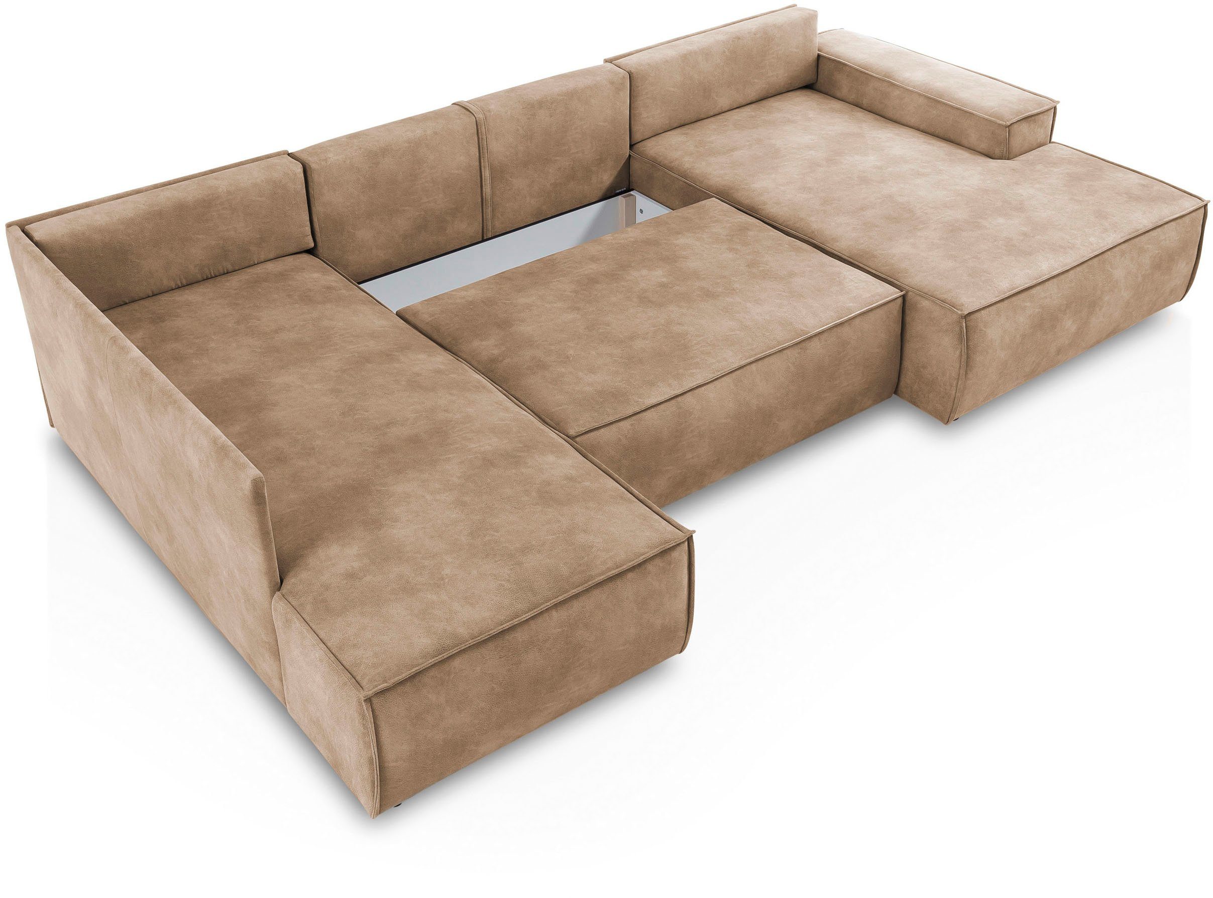 Home affaire Zithoek SHERWOOD 329 cm, U-vorm, slaapbank, Slaapfunctie met bedkist (194x139 cm), cord, vintage, fluweel