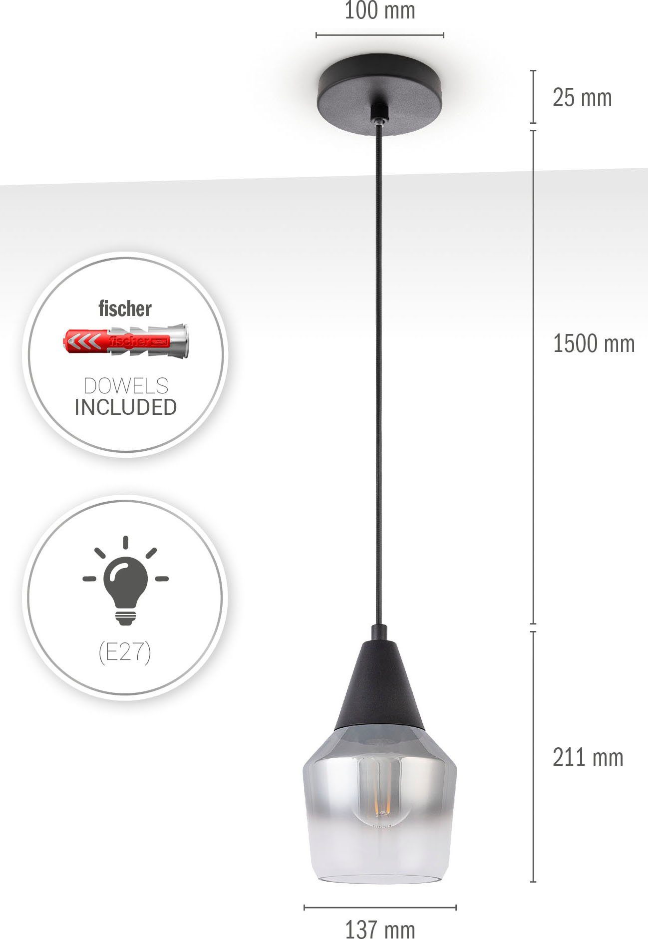 Paco Home Hanglamp Diana Eettafel plafondlamp glas lampenkap modern vintage industrieel E27