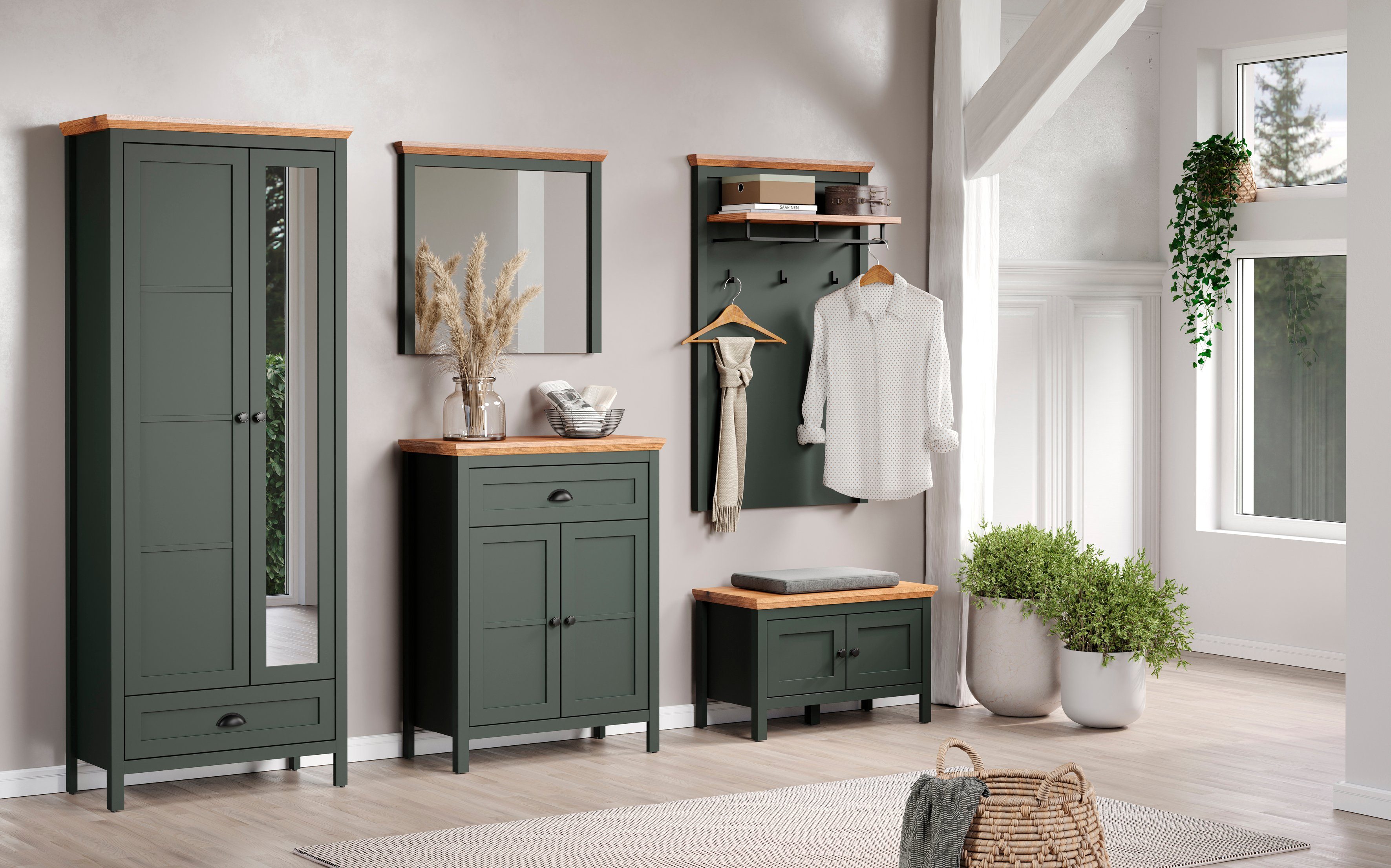 Home affaire Garderobespiegel Vienna Vierkant, B/H ca.: 77/68 cm, matte wandspiegel met frame, landhuisstijl (1 stuk)
