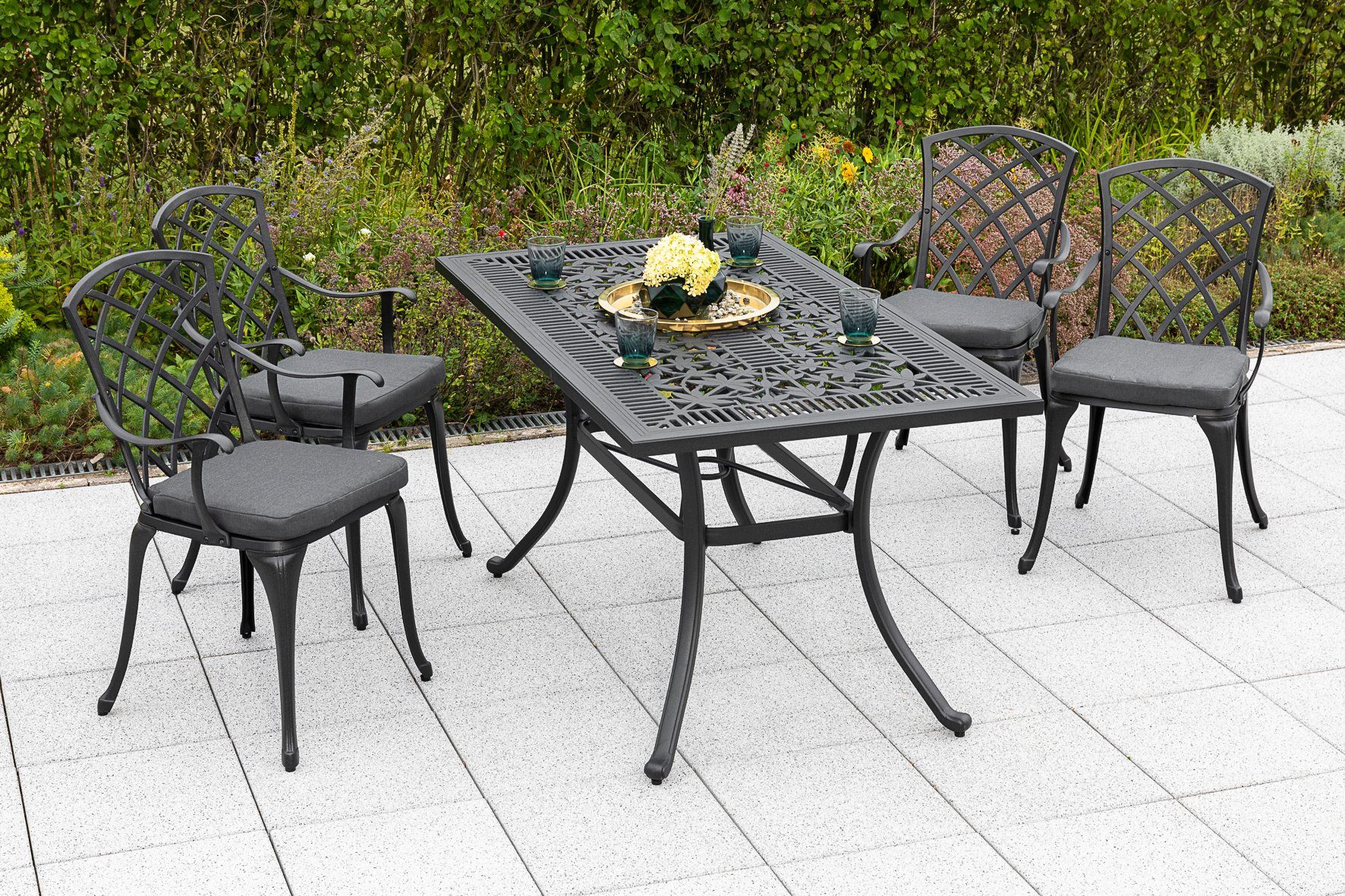MERXX Tuin-eethoek Rhodos 4 fauteuils, incl. kussens, tafel (set, 9-delig) tuinsets