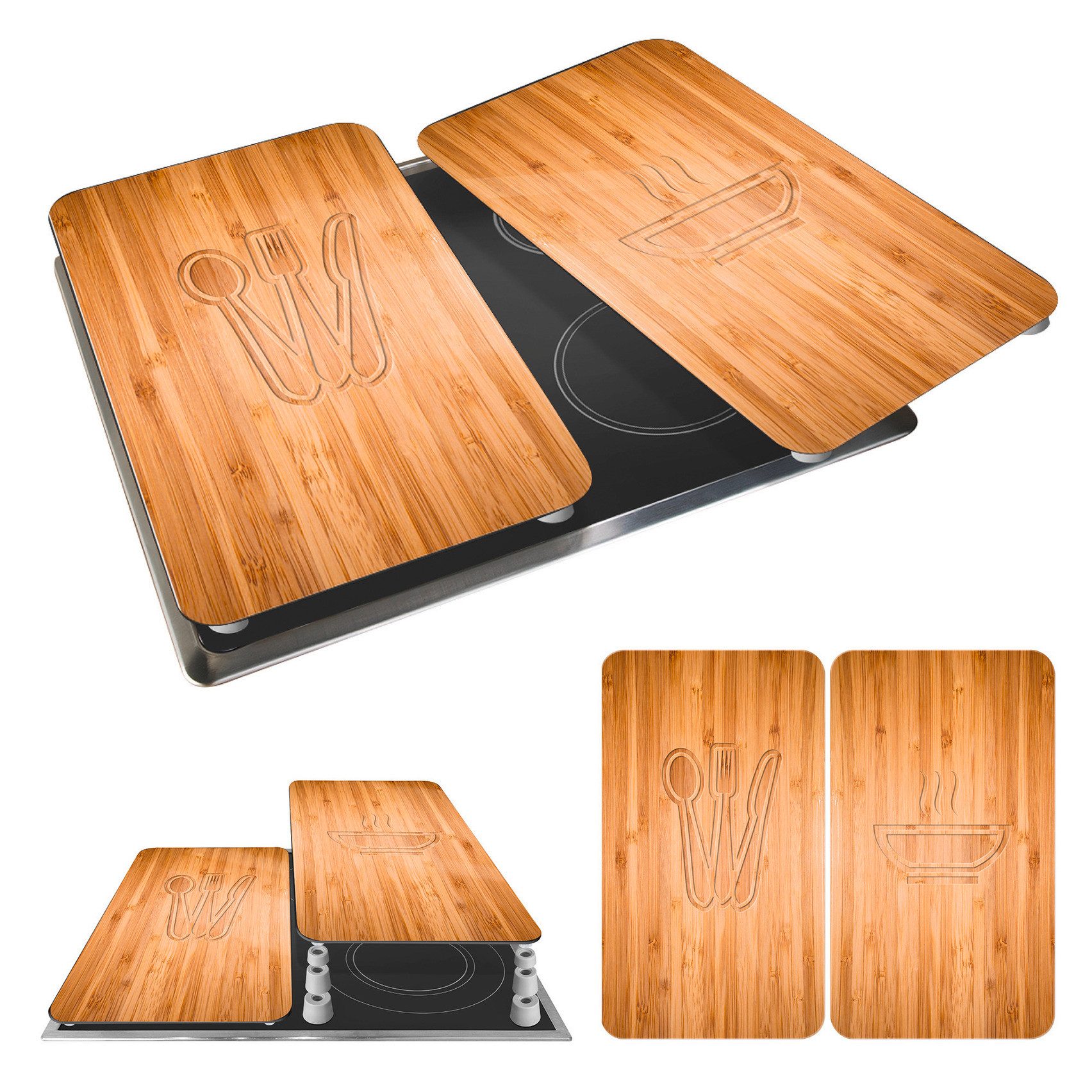 WENKO Kookplaatdeksel Universeel model Lunch Kookplaatafdekking voor alle soorten kookplaten, krasvast, met antislipvoetjes (set, 2-delig)