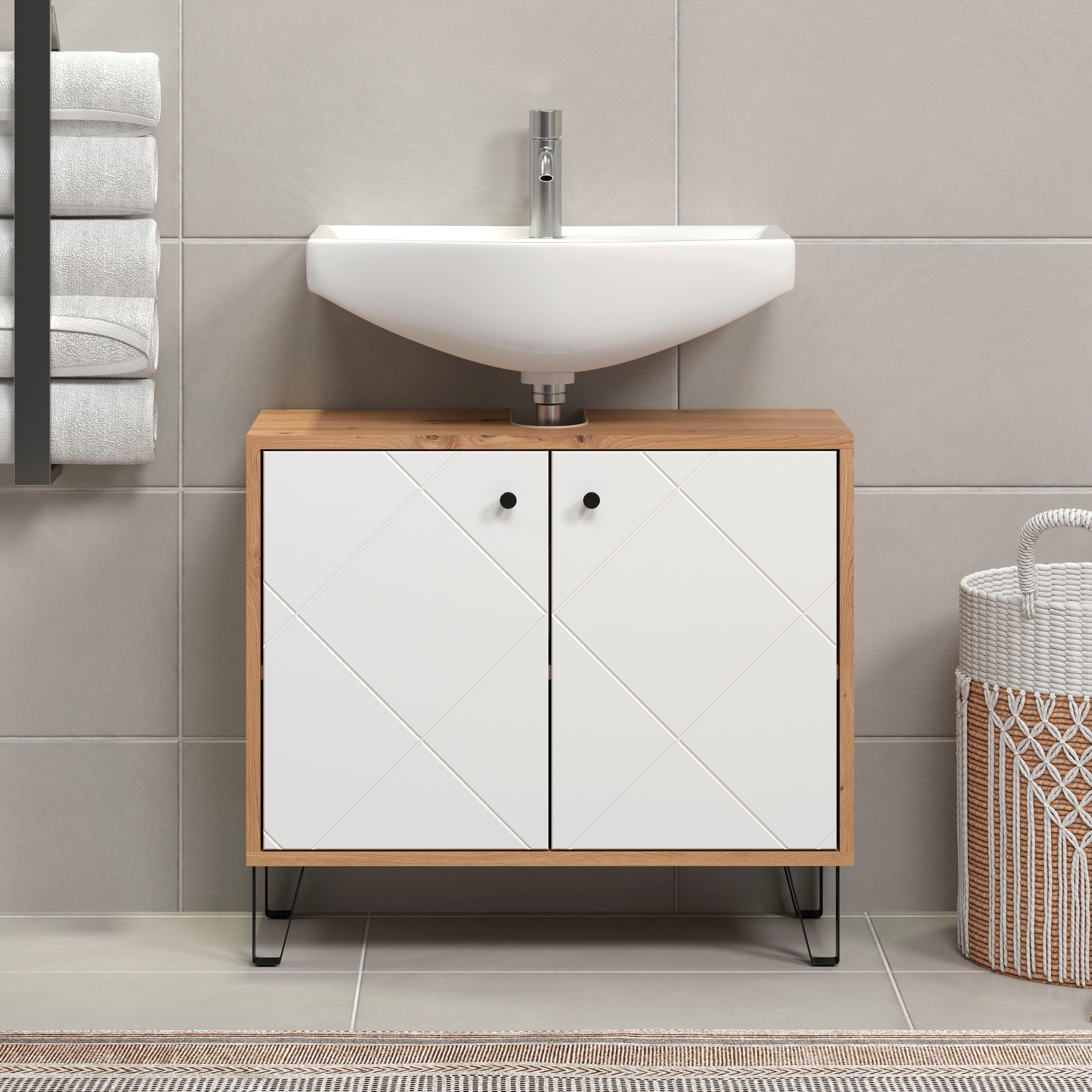 Places of Style Wastafelonderkast Tarragona Wastafel met frezingen in ruitlook - sifonuitsparing 7,5/24 cm (1 stuk)