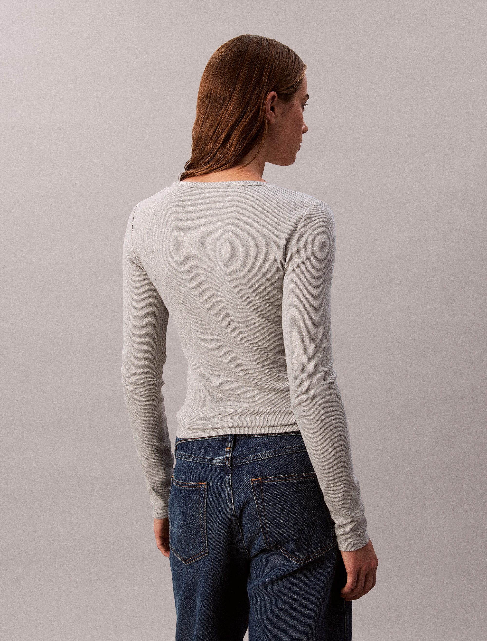 Calvin Klein Shirt met lange mouwen LS WOVEN LABEL 2X2 RIB SCOOP NEC