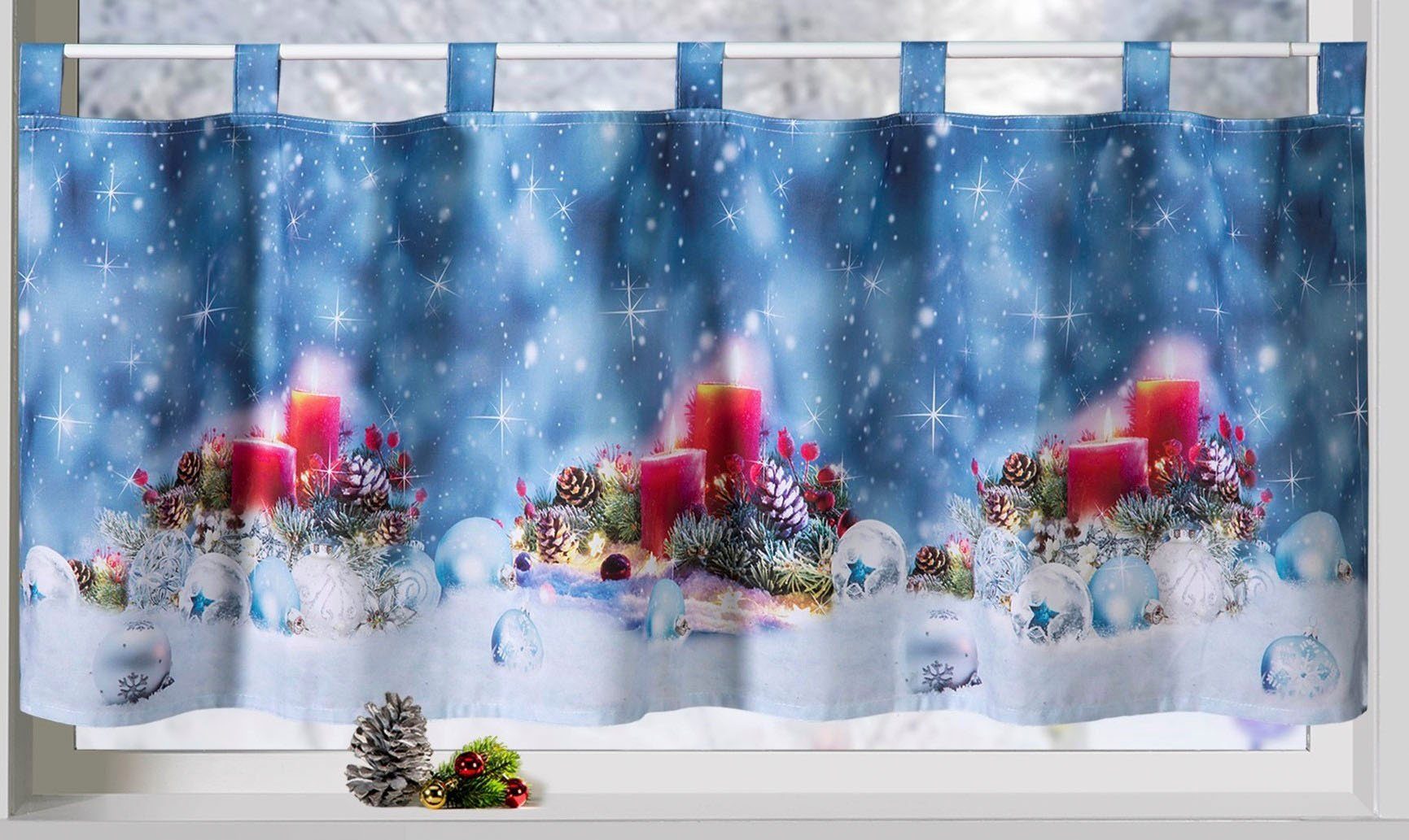 Weckbrodt Valletje Rode kaarsen Bistro, microsatin, kerst, HxB 45x120cm, gordijn, store (1 stuk)
