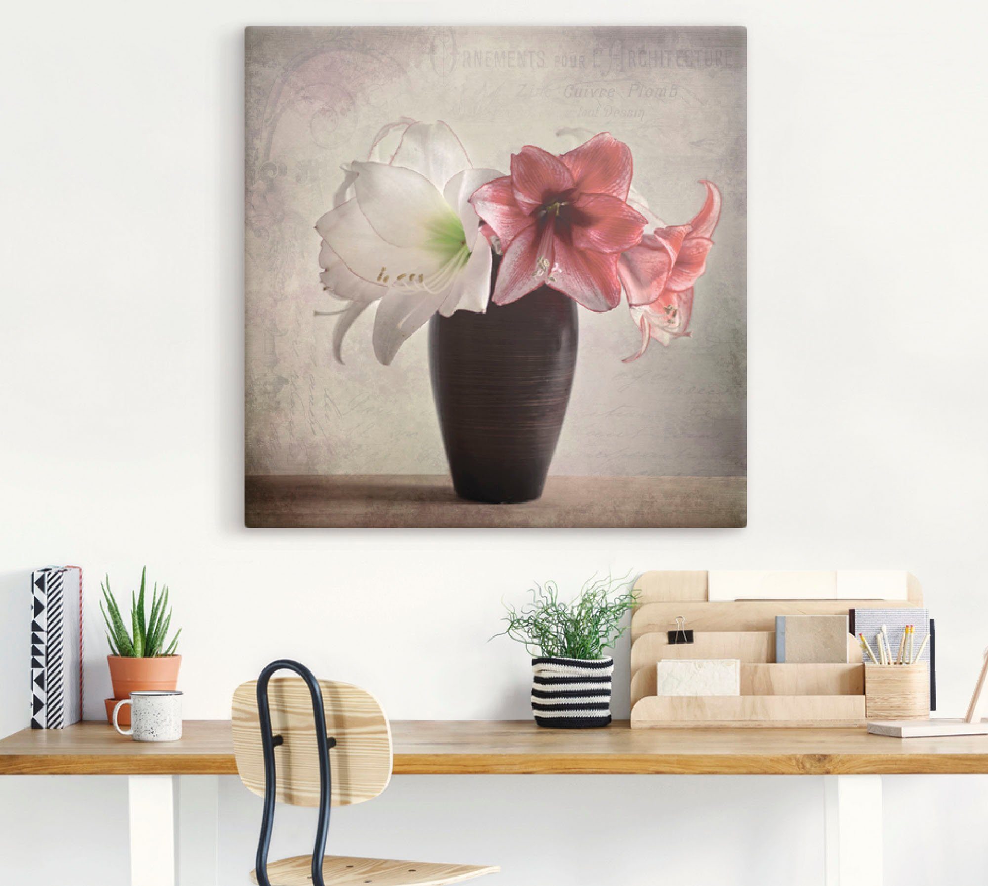 Artland Artprint Amaryllis vintage I als artprint van aluminium, artprint voor buiten, artprint op linnen in verschillende maten
