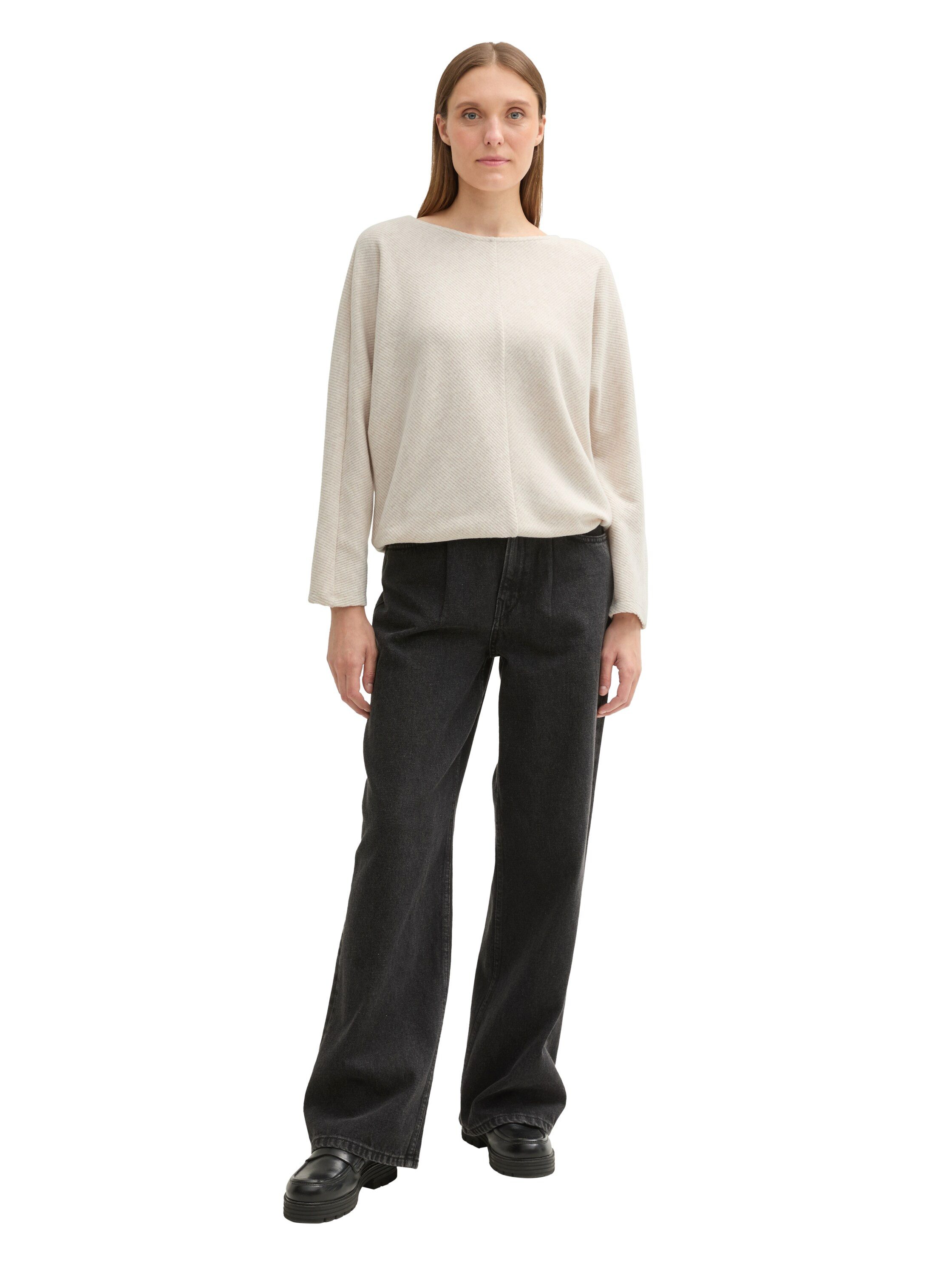 Tom Tailor Shirt met vleermuismouwen met ronde halslijn en structuur-look