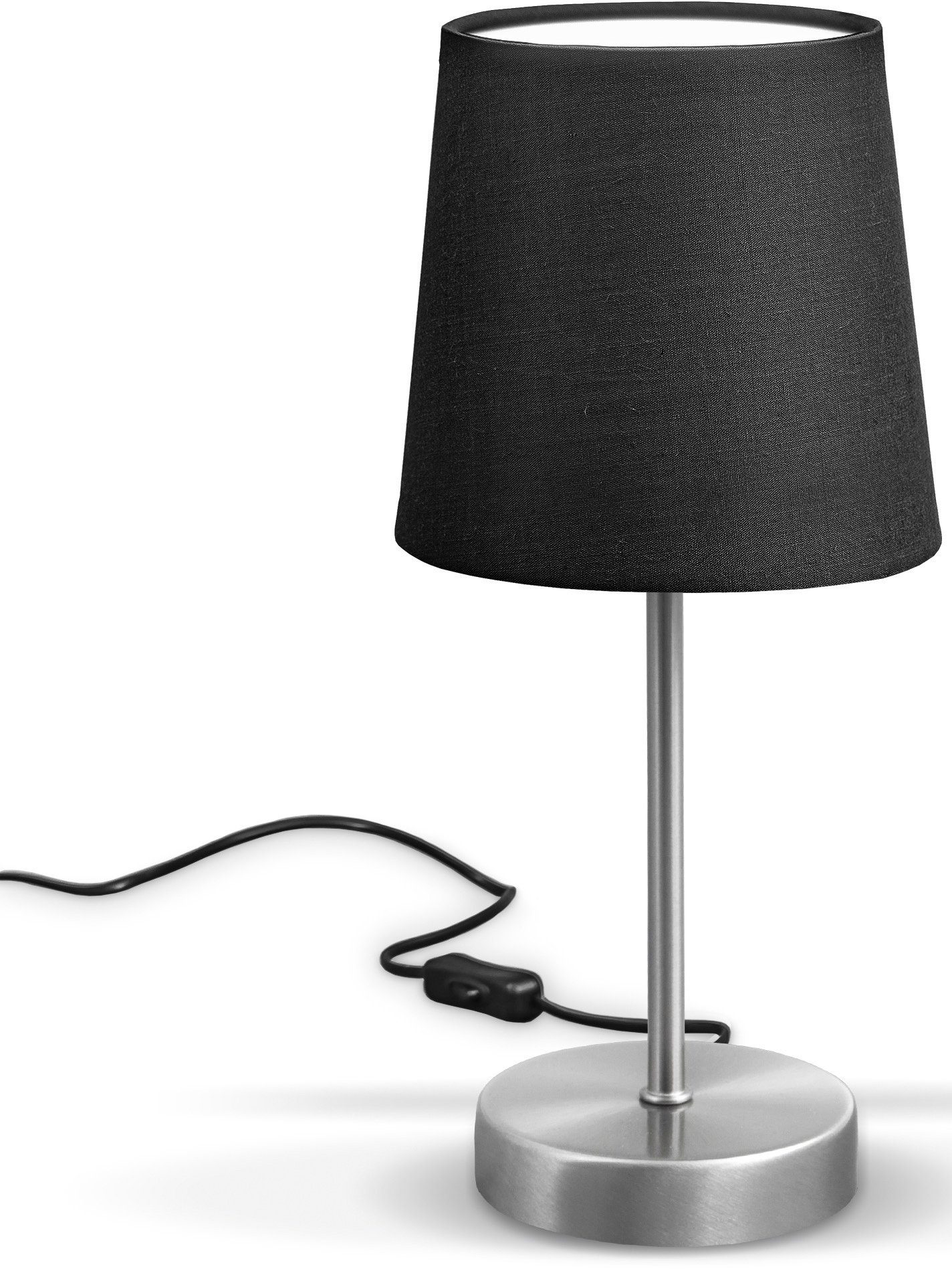 B.K.Licht Tafellamp BK_TL1301 Tischlampe, Stofflampe Schwarz, E14-Fassung