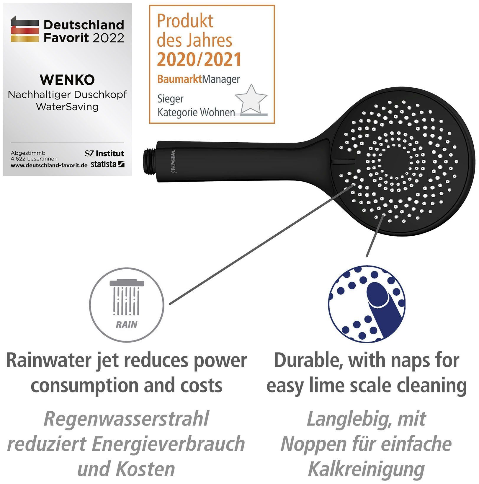 WENKO Douchesysteem Watersaving eenvoudige aansluiting op bestaande kraan of wandbocht