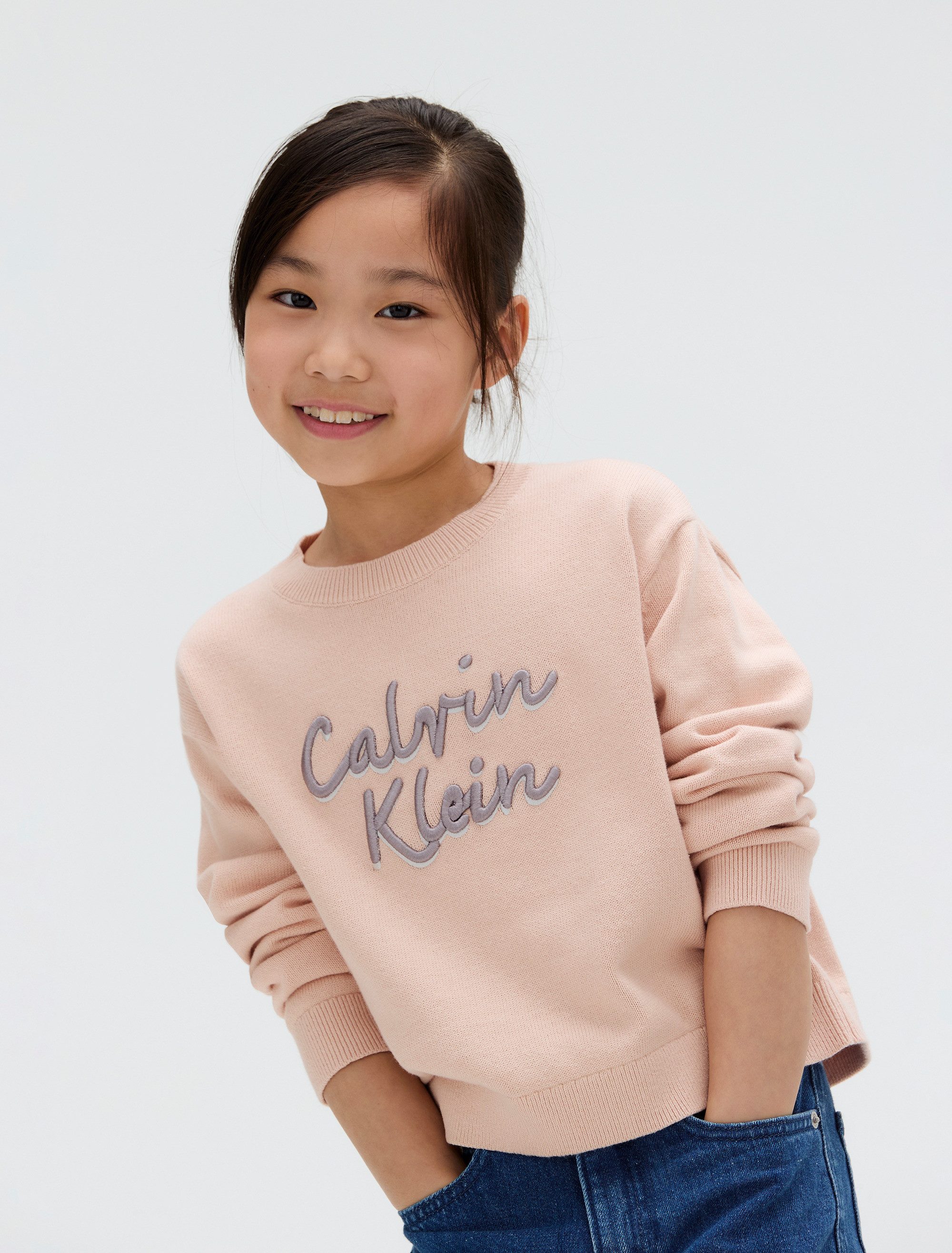 Calvin Klein Trui met ronde hals LOGO METALLIC INTERSIA voor kinderen tot 16 jaar, grote borduursel