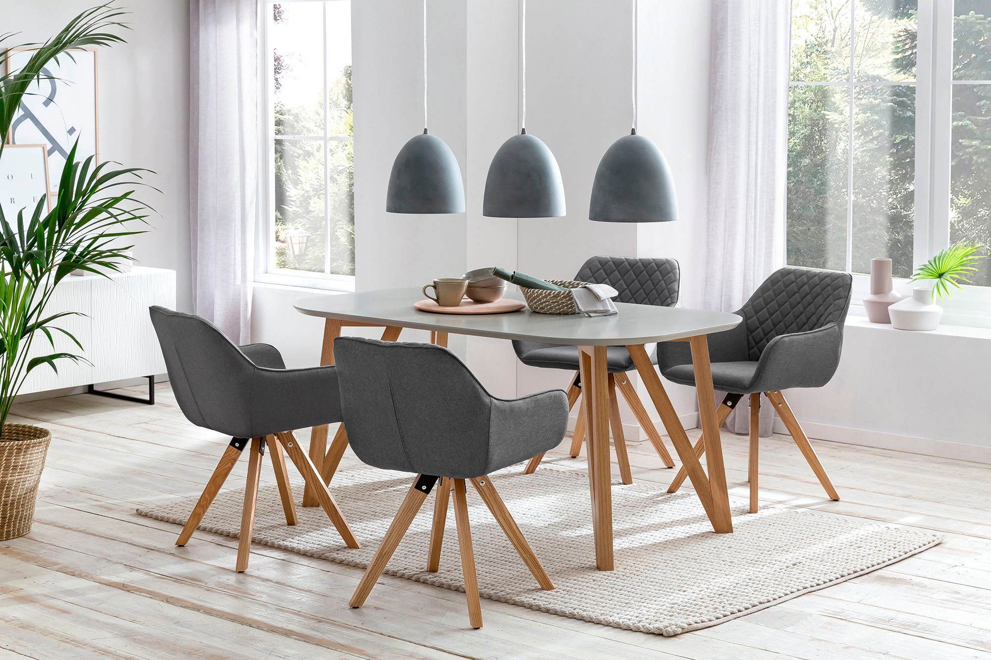 Eethoek bestaand uit 4 moderne beklede stoelen en een 160 cm tafel (set, 5-delig) online bestellen |