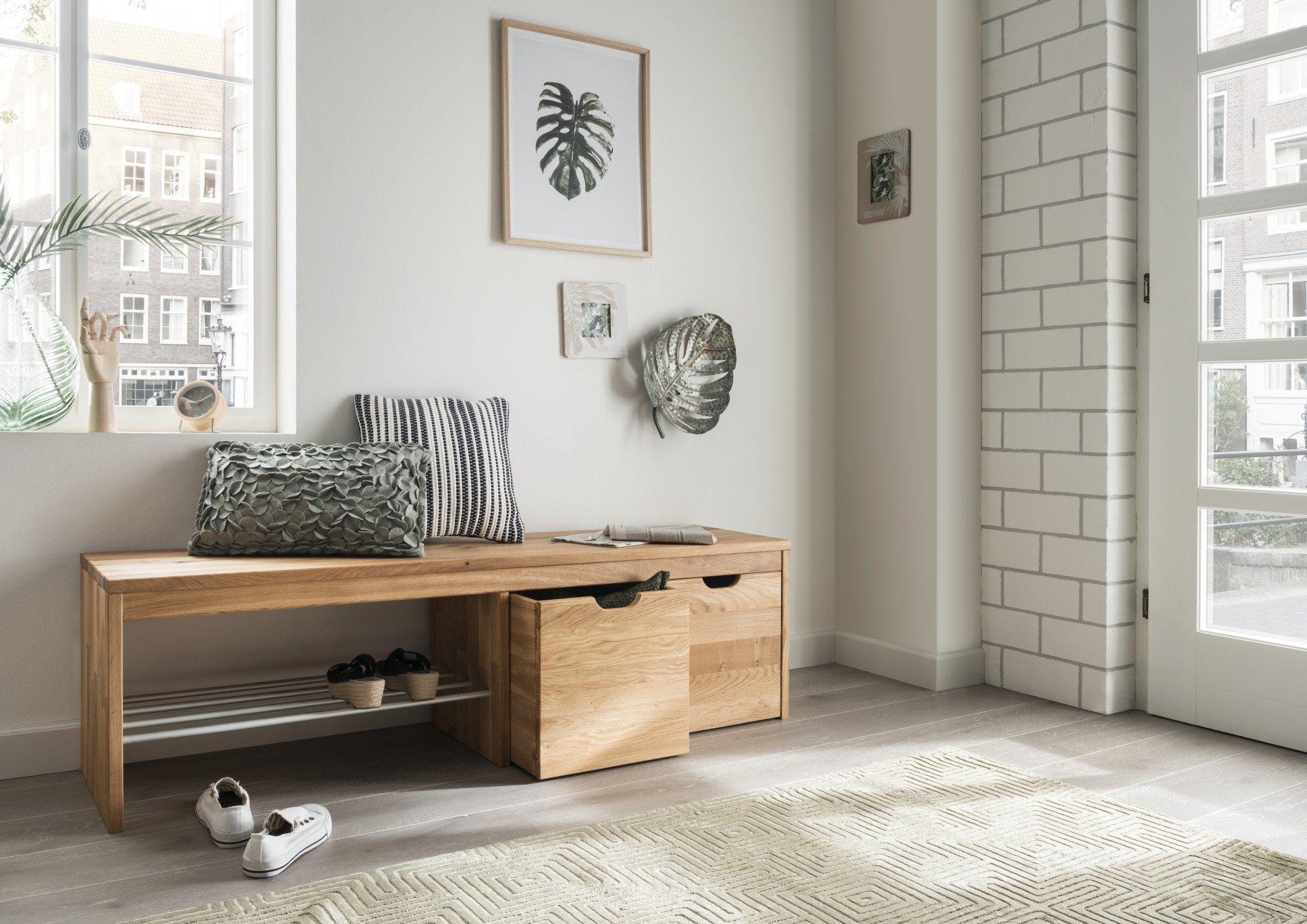 Home affaire Bank Dura Voor de smaakvolle look zorgt het FSC-gecertificeerde, massieve hout (1 stuk) halbankjes maat 160 cm x 45 cm beige