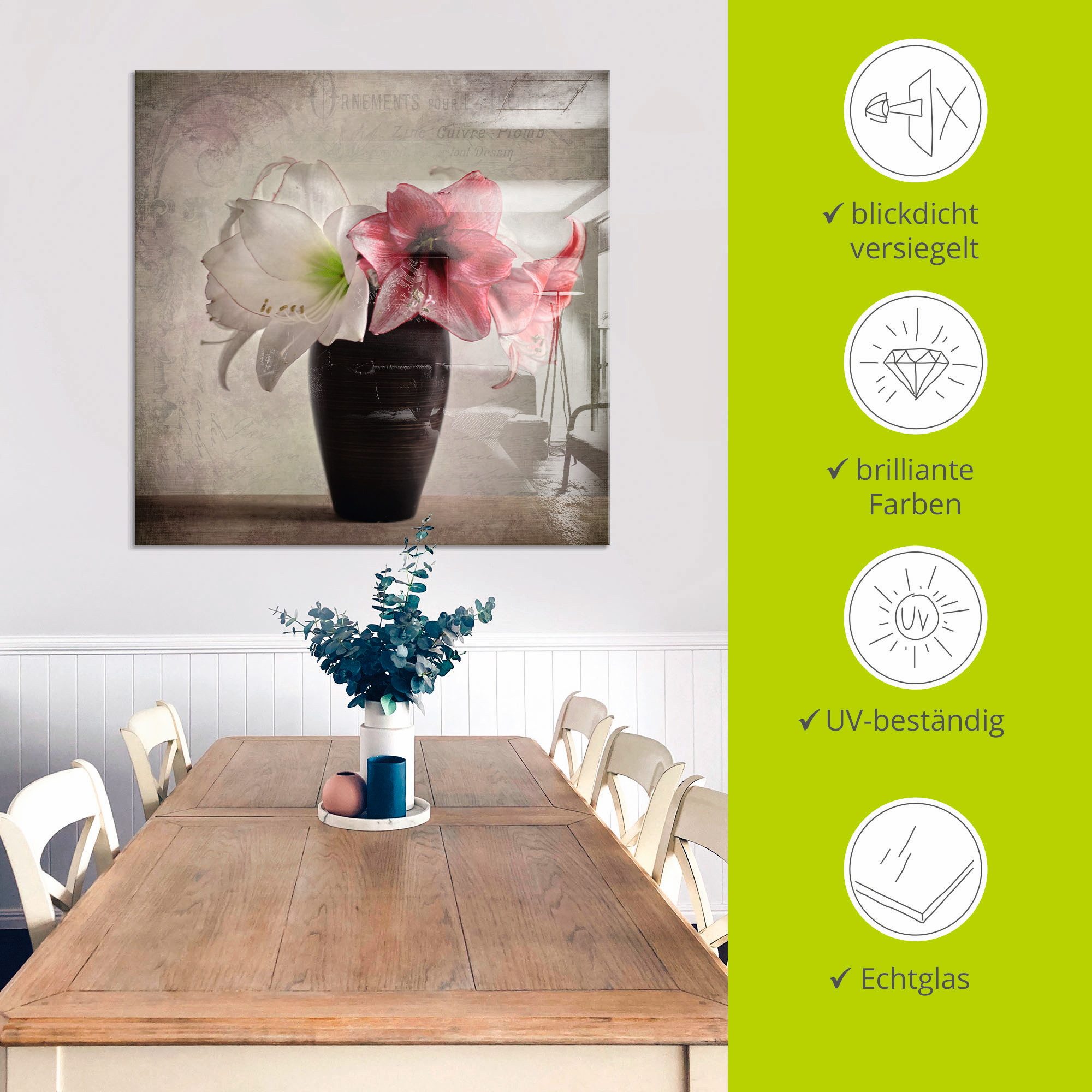 Artland Print op glas Amaryllis vintage I in verschillende maten