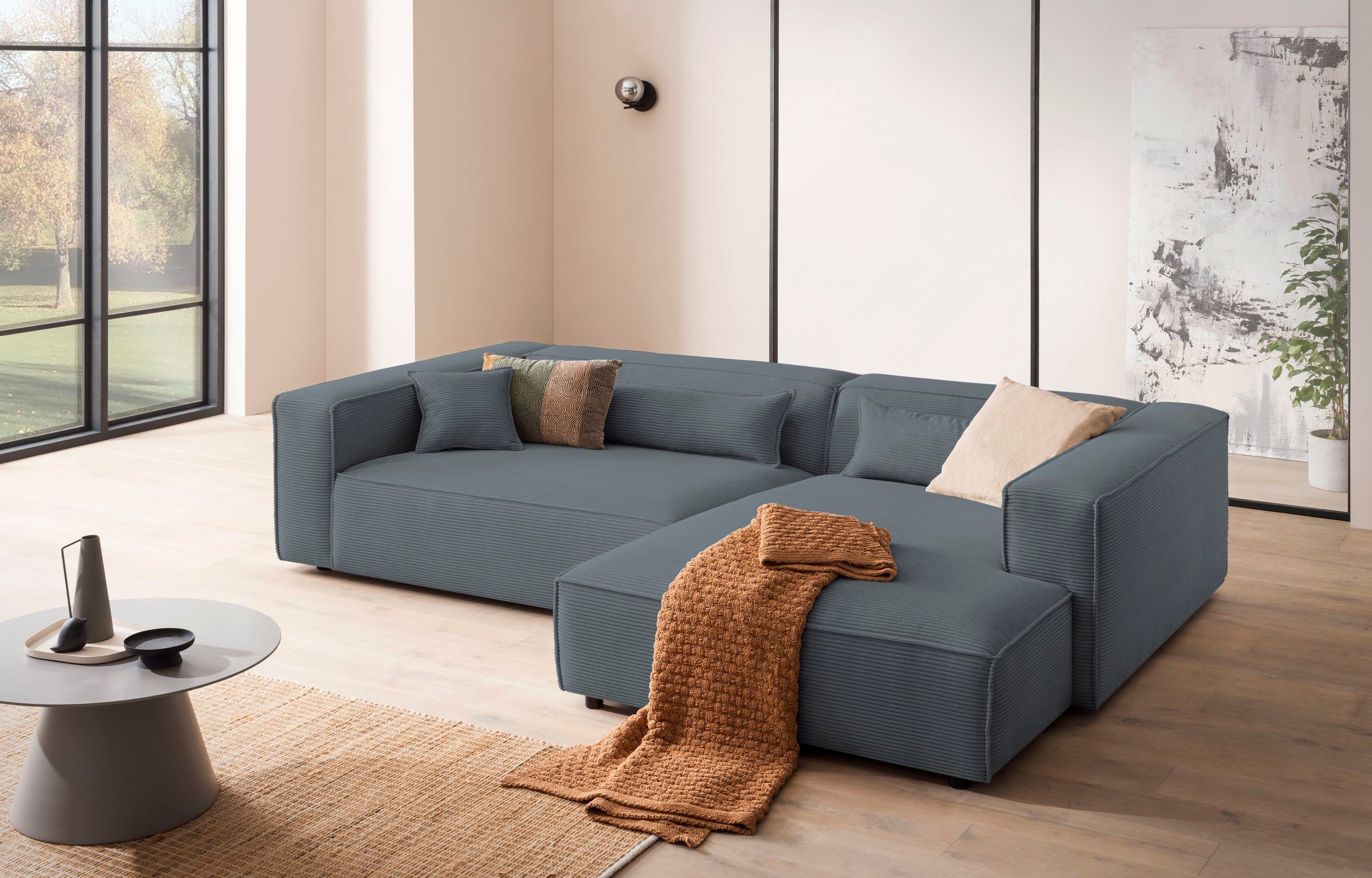LeGer Home by Lena Gercke Hoekbank PIARA XXL, Big-sofa in cord of linnenlook, L-vorm, met biesnaad