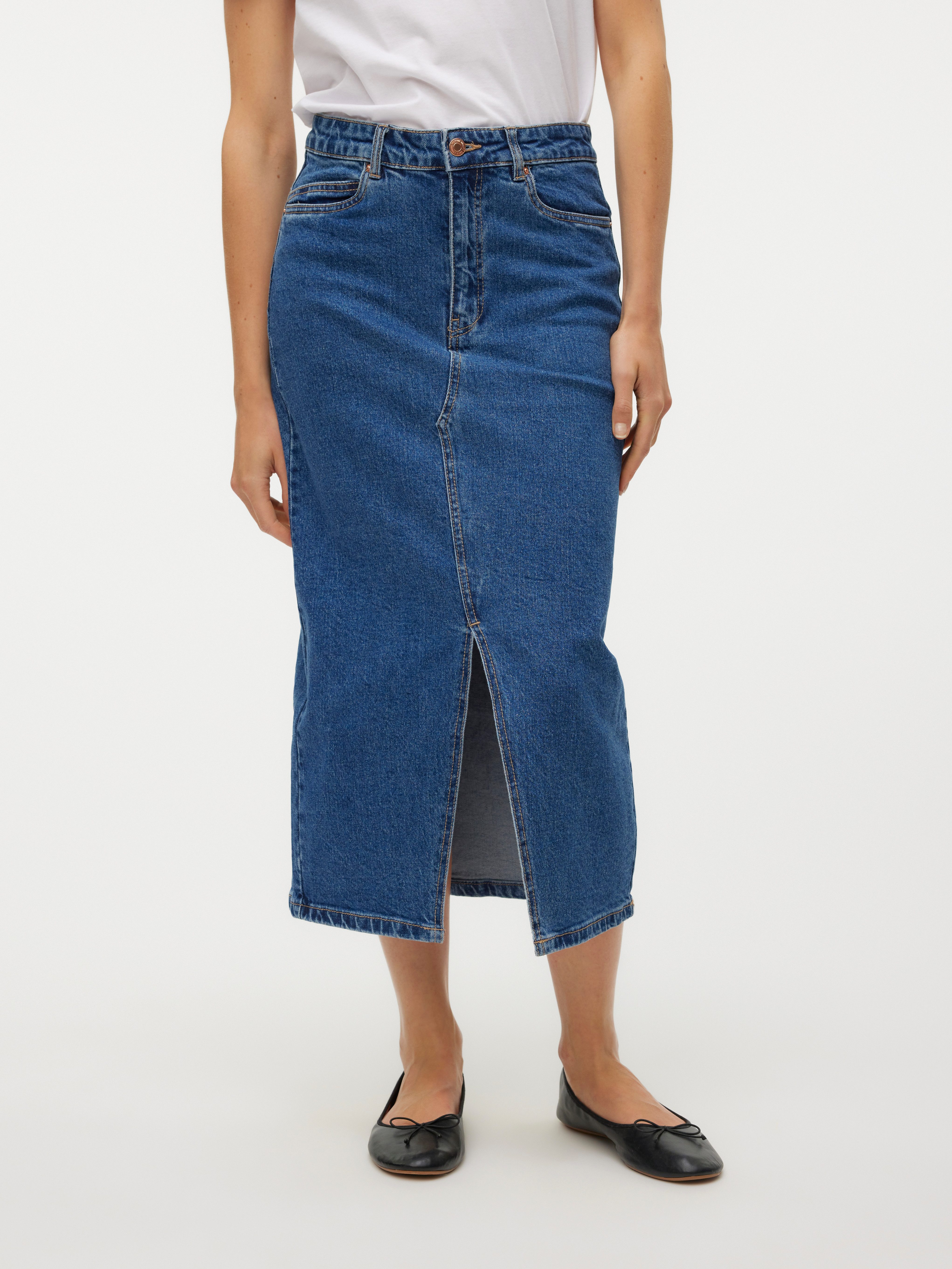 Vero Moda Maxirok VMVERI HR CALF DENIM SKIRT GA NOOS