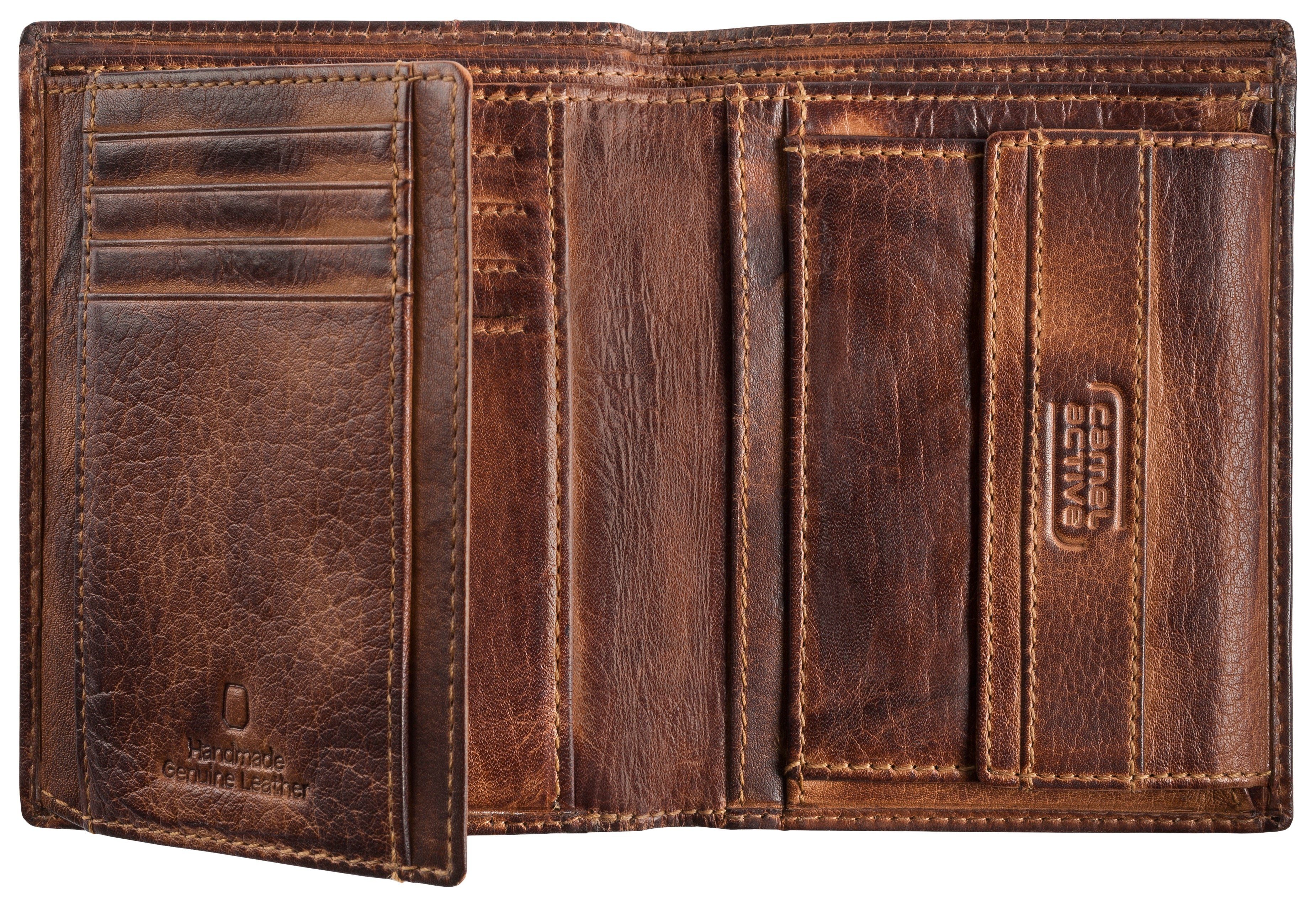 camel active Portemonnee Melbourne van hoogwaardig rundleer met robuuste stiksels in used look