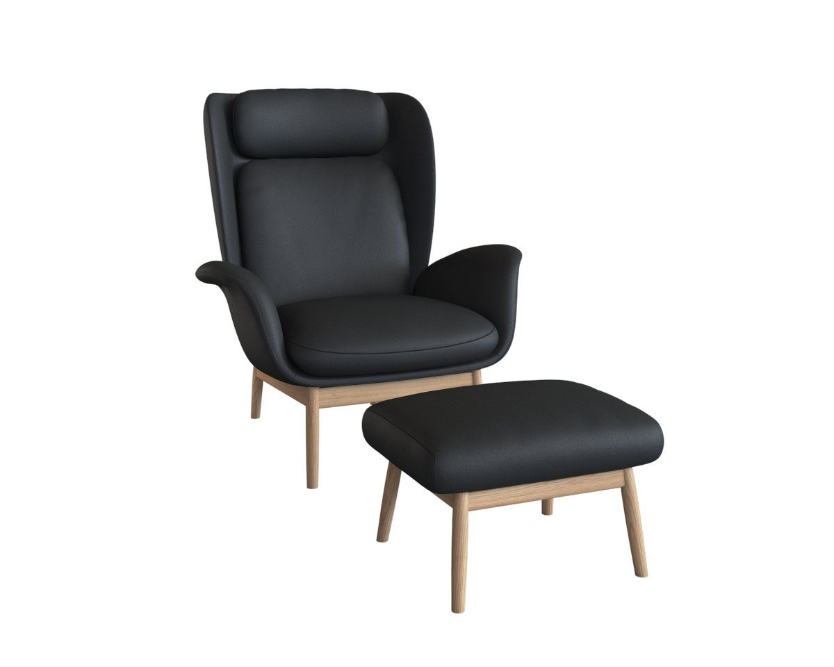 FLEXLUX Oorfauteuil Padova Stijl & comfort, organische vorm, geïntegreerde lendesteun, eikenhouten voet fauteuils zwart