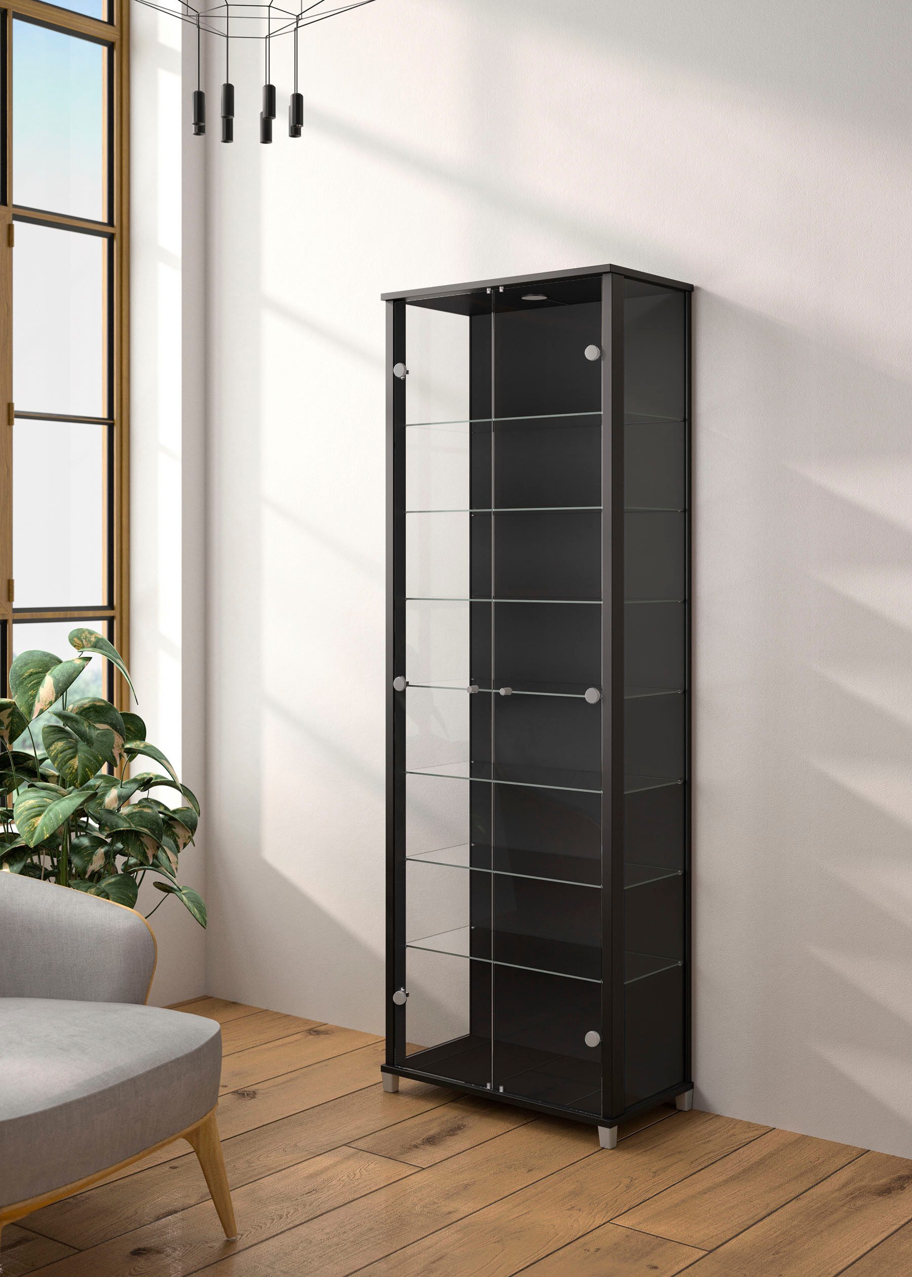 fif möbel Vitrinekast OPTIMA Staande vitrine, glazen deuren, 7 planken, LED, veelzijdig, perfect voor verzamelaars