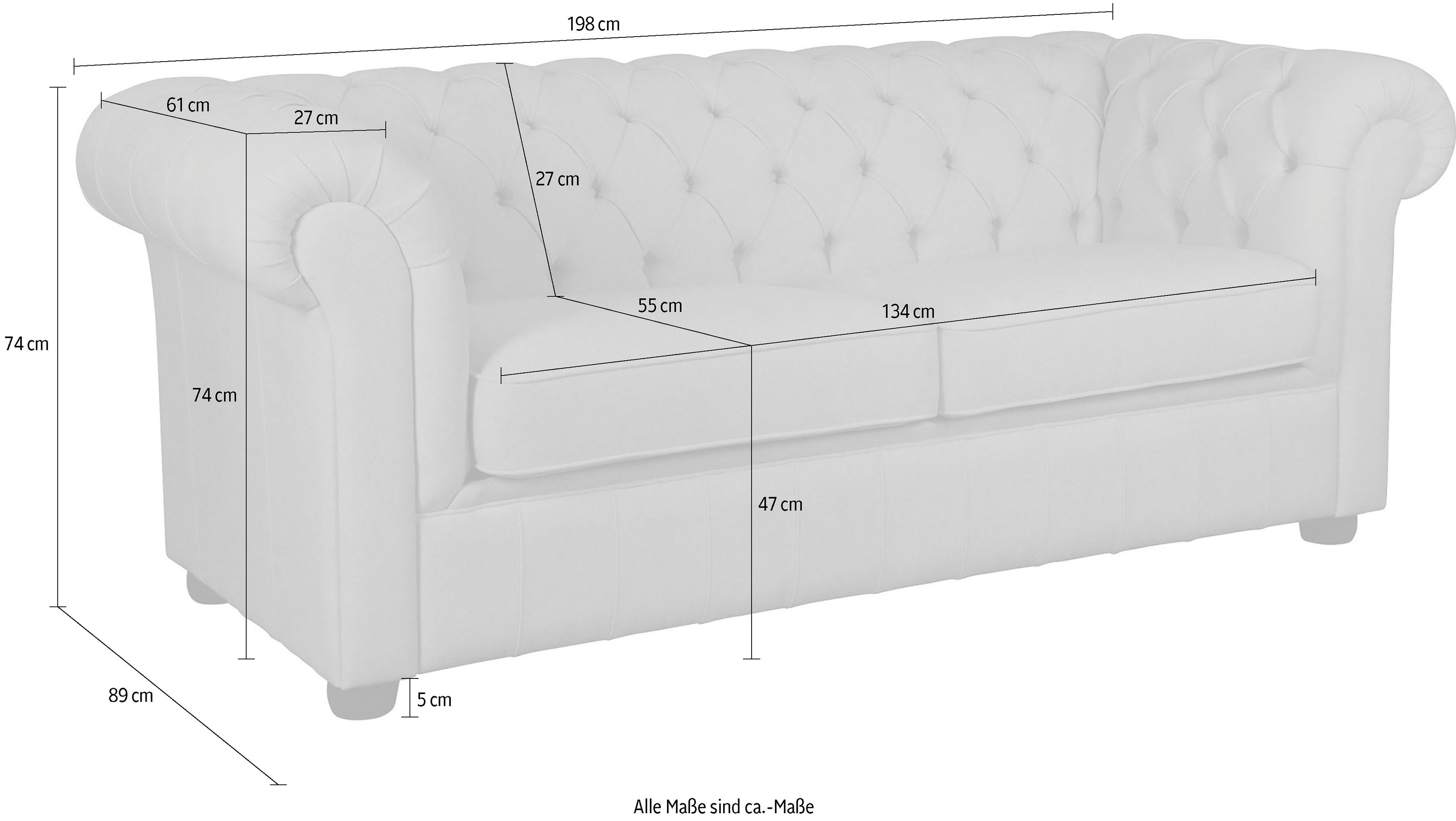Home affaire 3-zitsbank CHARENTE, optionele slaapbank, Chesterfield-sofa, bedfunctie met edele knoopbevestiging en typische armleuningen, b/d/h 198/89/74 cm