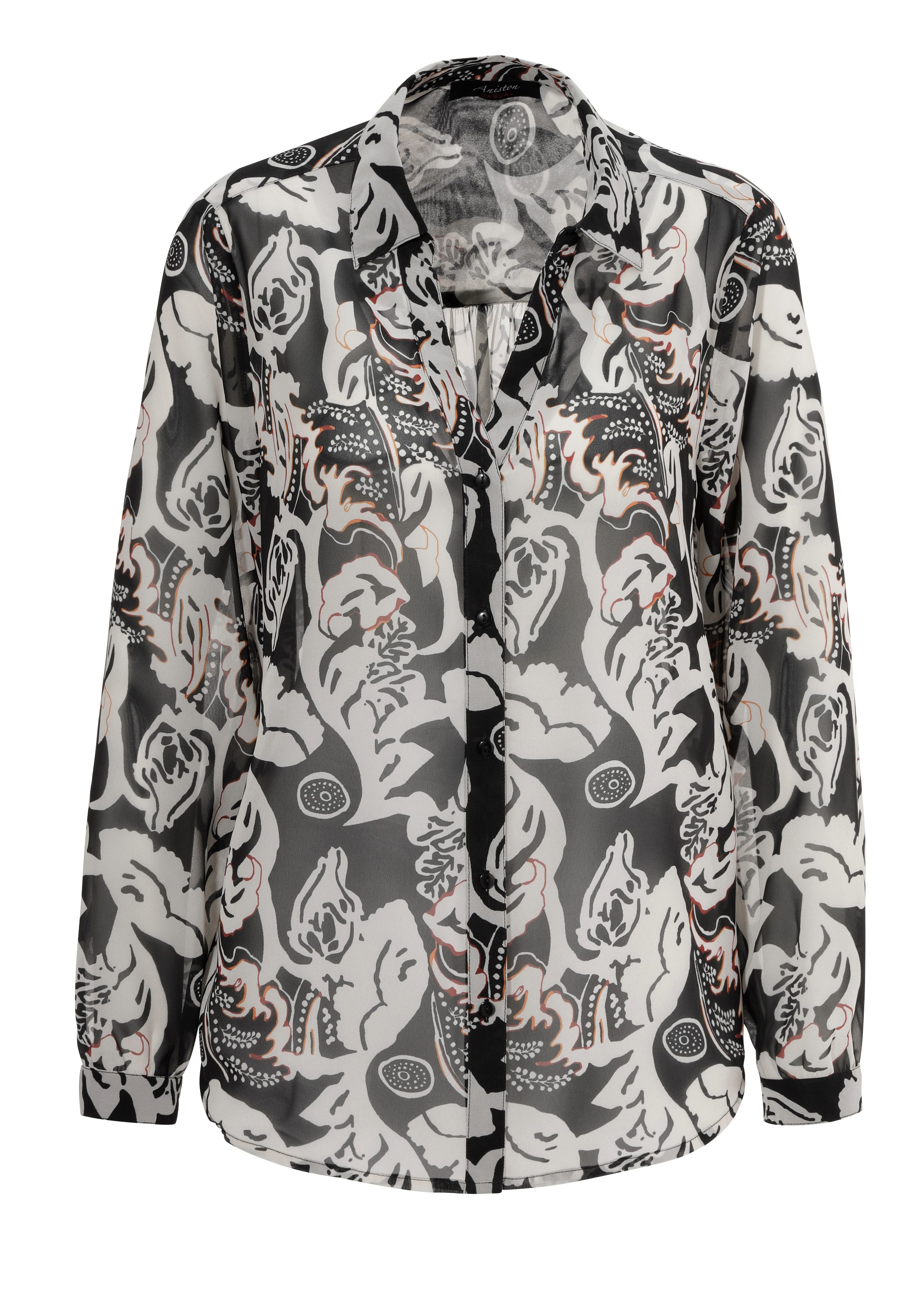 Aniston CASUAL Overhemdblouse met kleuraccenten in extravagante bladeren-print