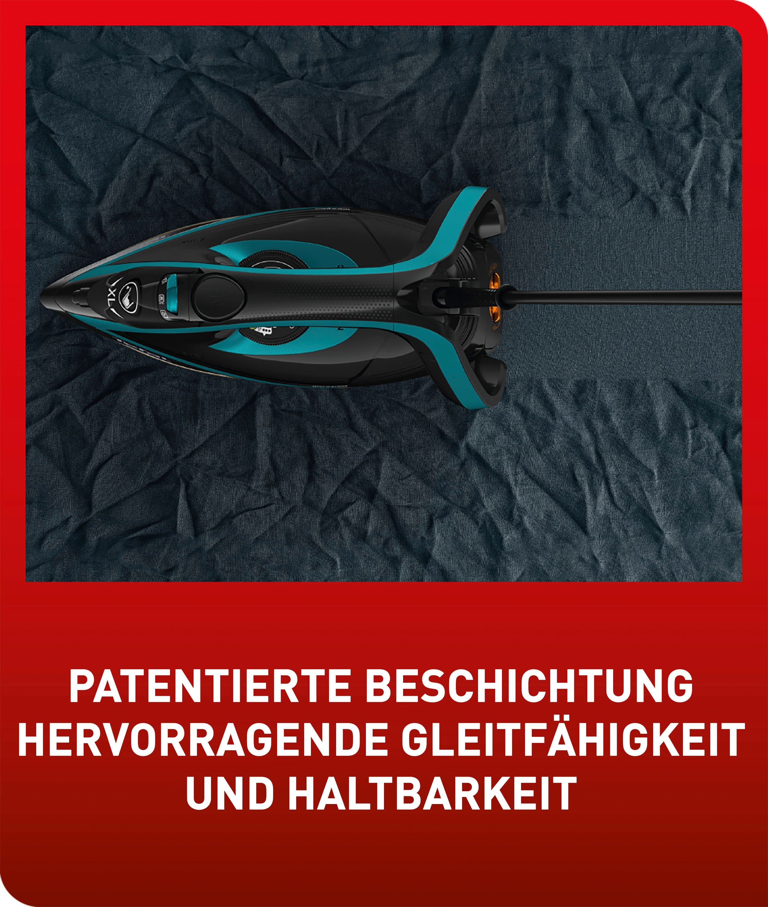 Tefal Stoomstrijkijzer Puregliss, 3000 W, 280 g/min. stoomstoot, XL waterinvoeropening, stabiele plank, kalkfilter, automatische uitschakeling, zwart/turkoois, fv8066