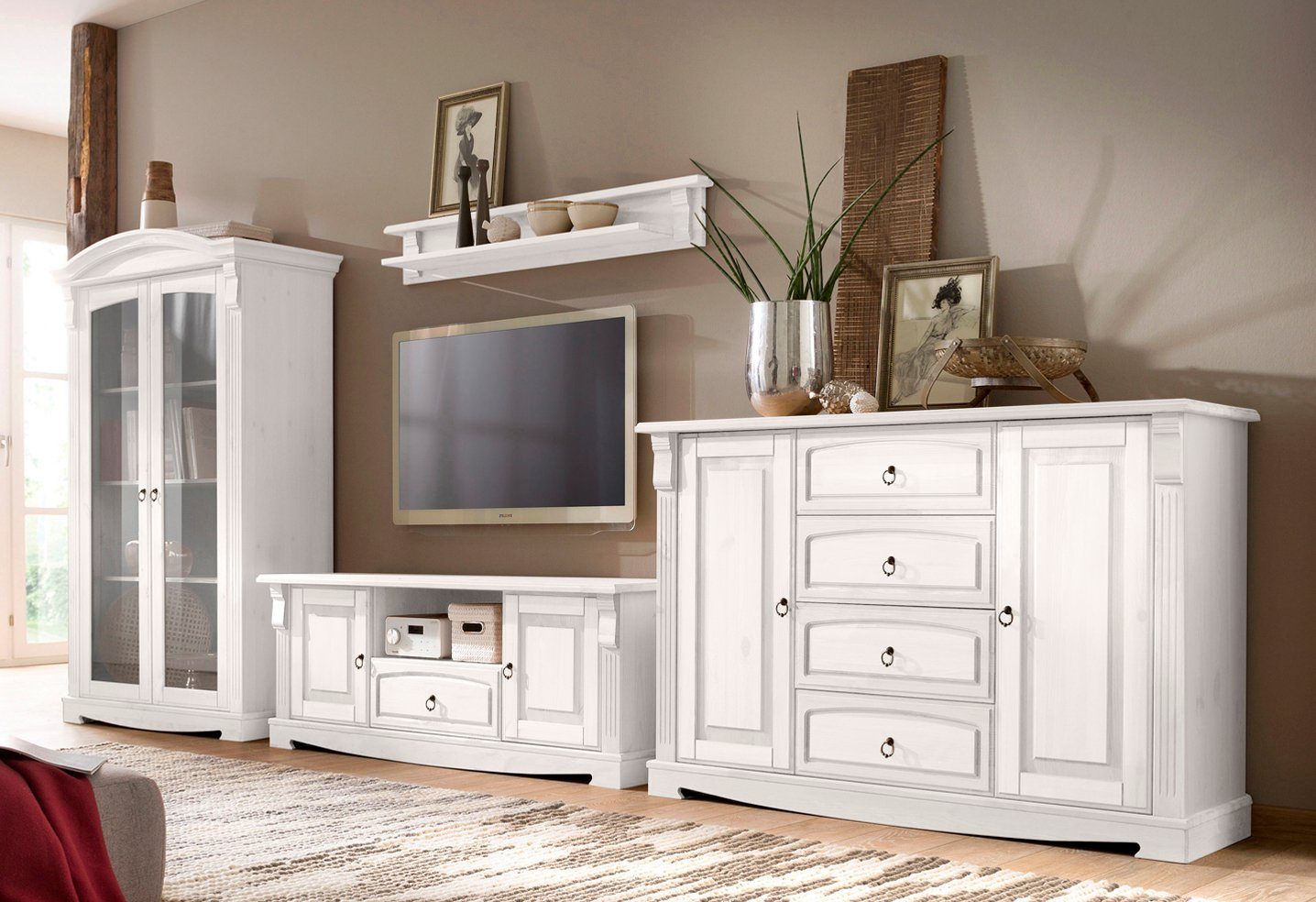 Home affaire Wandmeubel ANNA van massief dennenhout, fsc®, in romantische landelijke stijl (set, 4-delig)