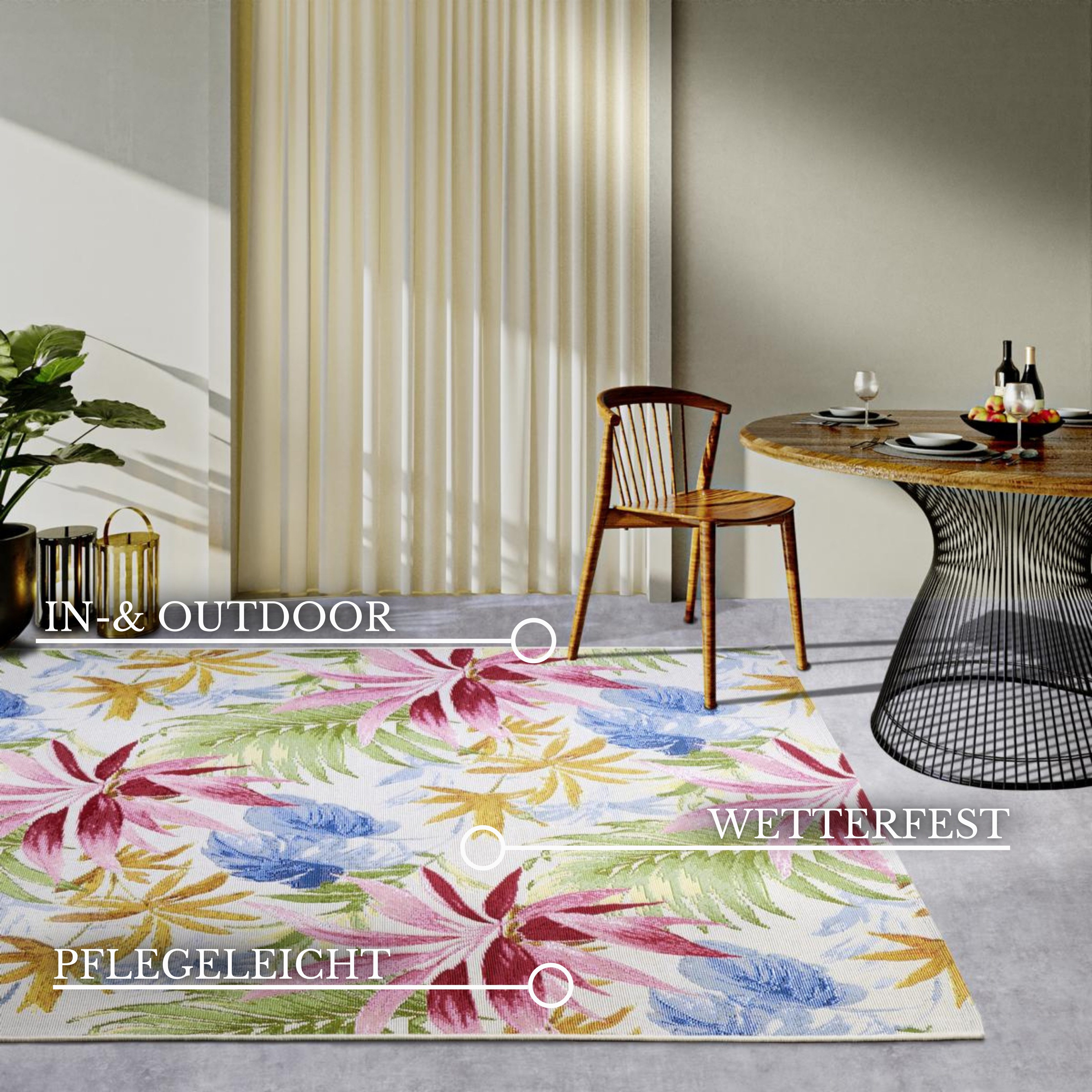 Villeroy & Boch Outdoorkleed Victor Buiten, vlakweefsel, weerbestendig, balkon, tuin, bloemig, terras