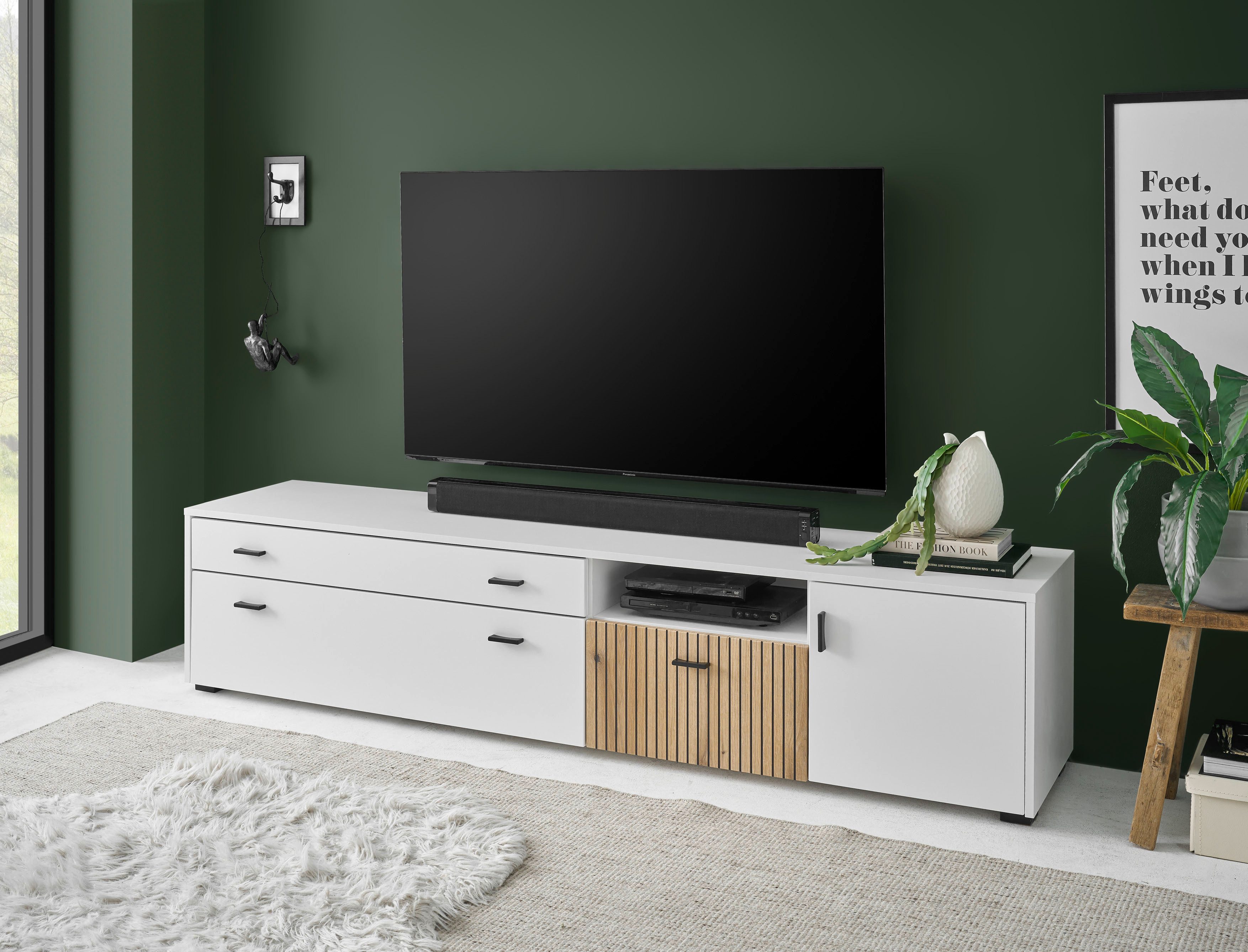 INOSIGN Tv-meubel Hudson in moderne trendkleur, handgrepen van metaal (zwart), breedte 200 cm lowboards wit