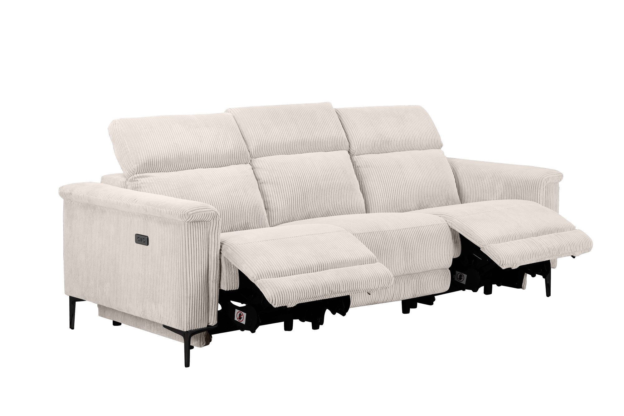 Places of Style 3-zitsbank Lund Cord, met handmatige of elektrische relaxfunctie in 2 zitplaatsen