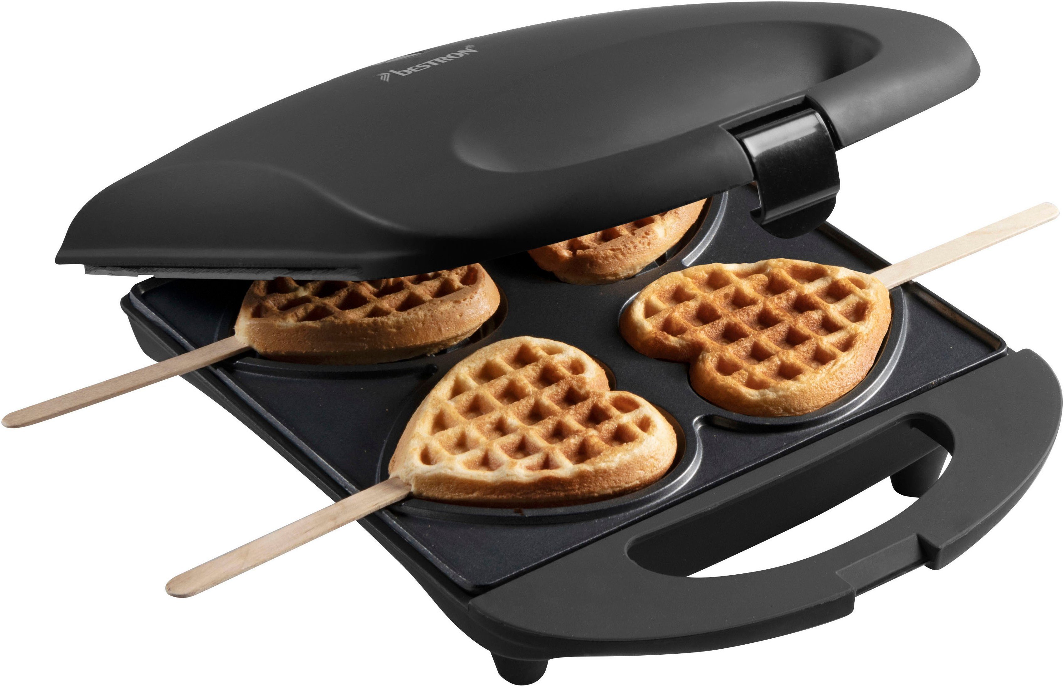 bestron Wafelijzer DSW271 voor hartwafels aan een stok voor hartvormige wafels aan een stokje, retrodesign