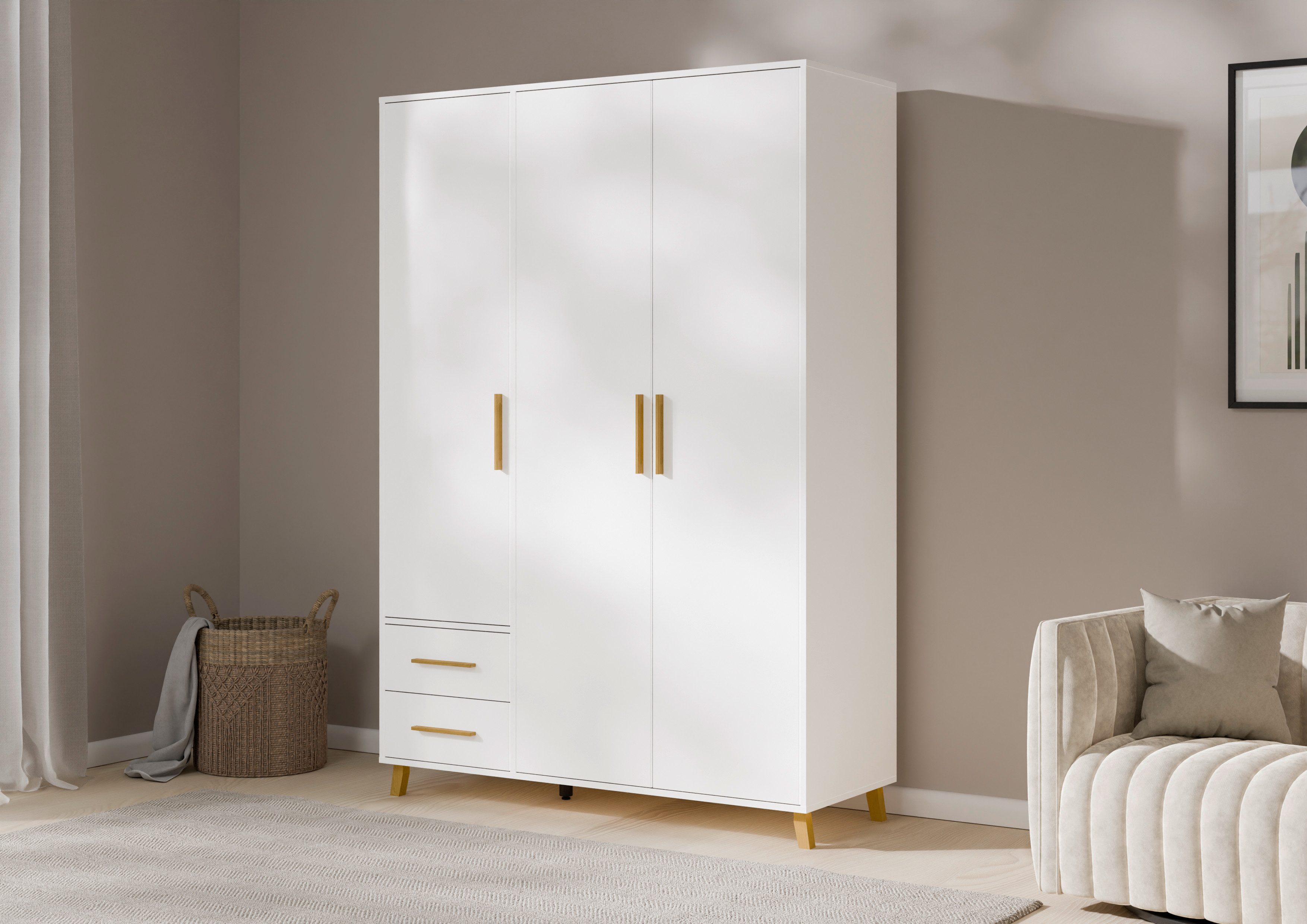 rauch Draaideurkast Kledingkast kast garderobe waskast SHINJO Grepen en voeten van massief hout met 2 lades MADE IN GERMANY