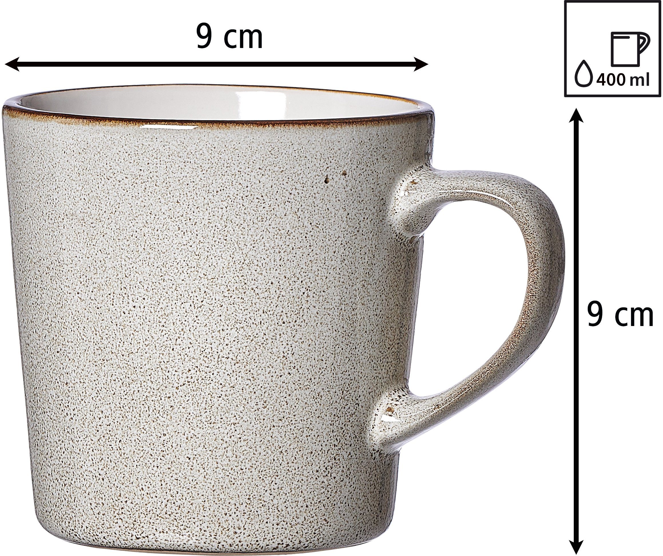 Ritzenhoff & Breker Beker Visby, Aardewerk, met de hand veredeld, elk exemplaar is uniek, 400 ml. (set, 6-delig)