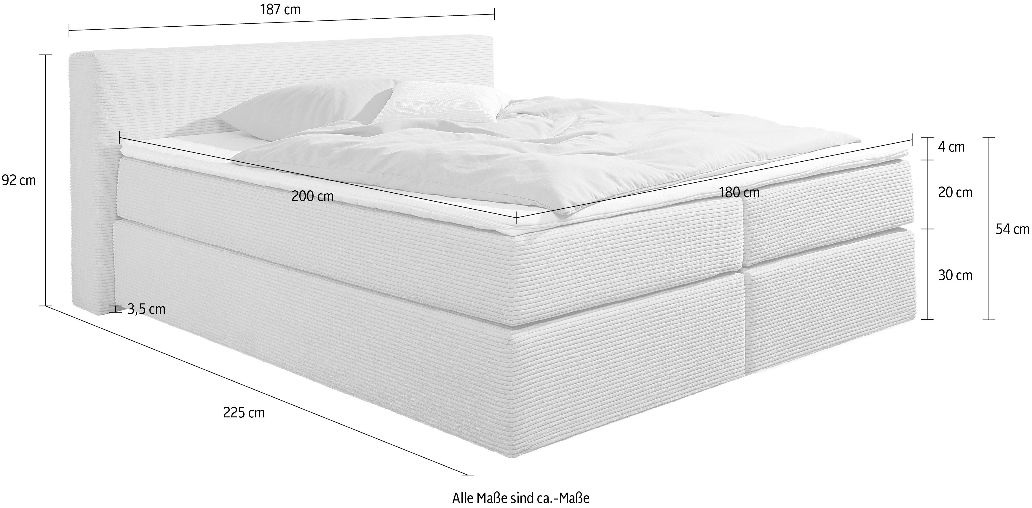 andas Boxspring Åby In cord bekleding, optioneel met en zonder matras verkrijgbaar