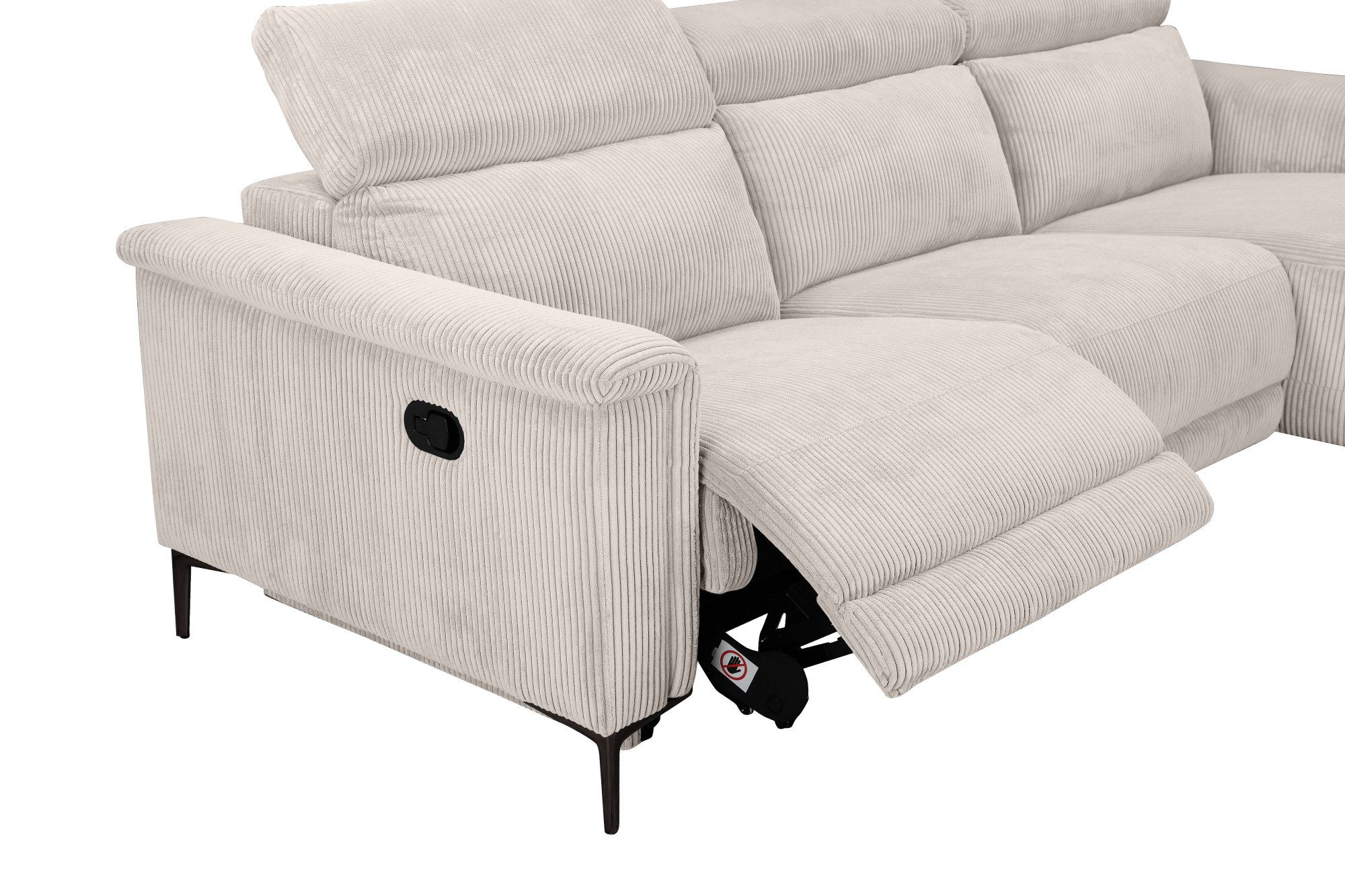 Places of Style Hoekbank Lund in cord, L-vorm, 261 cm, handmatige en elektrische relaxfunctie
