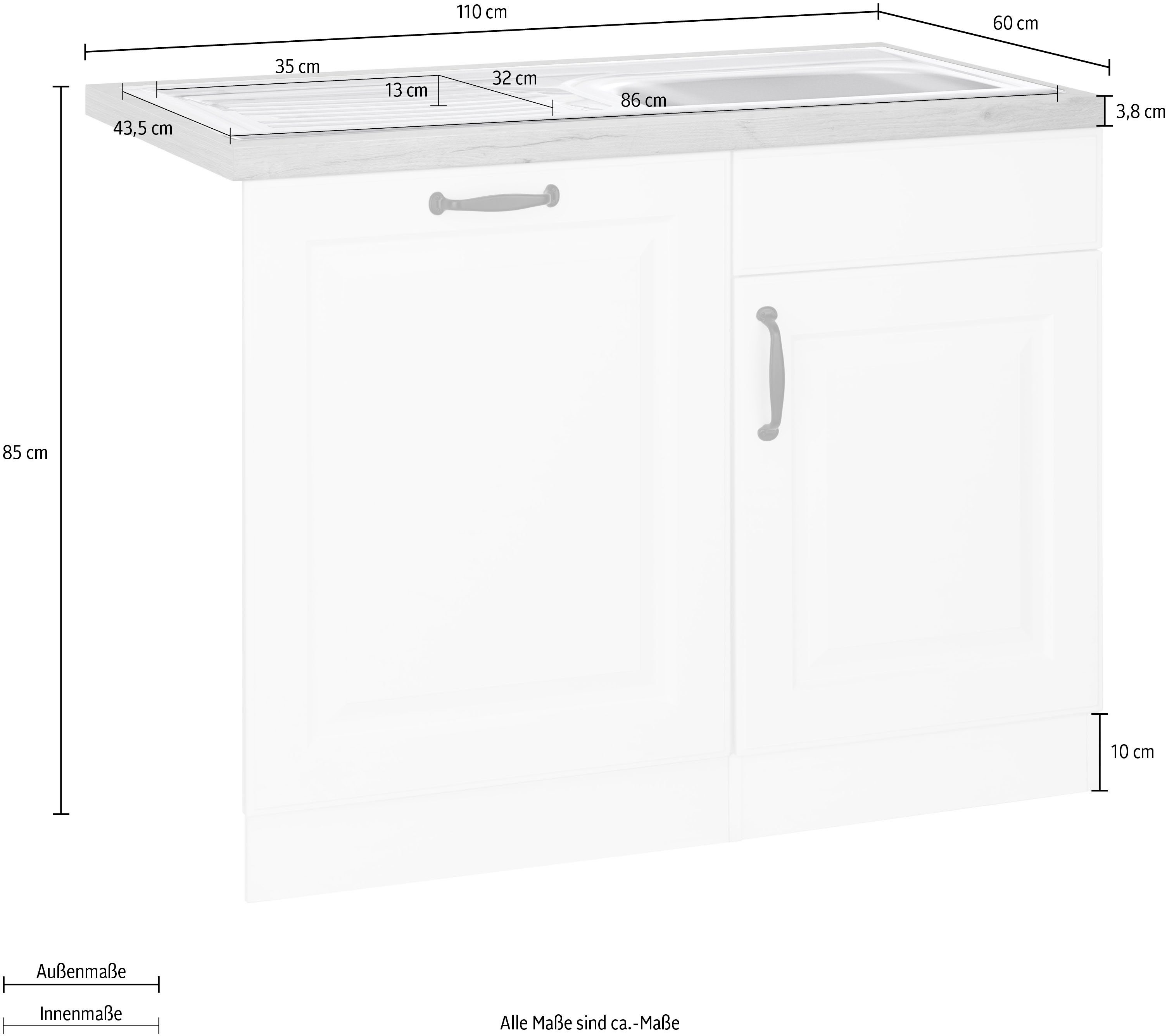 wiho Küchen Gootsteenkast Erla 110 cm breed, inclusief deur/voet voor vaatwassers