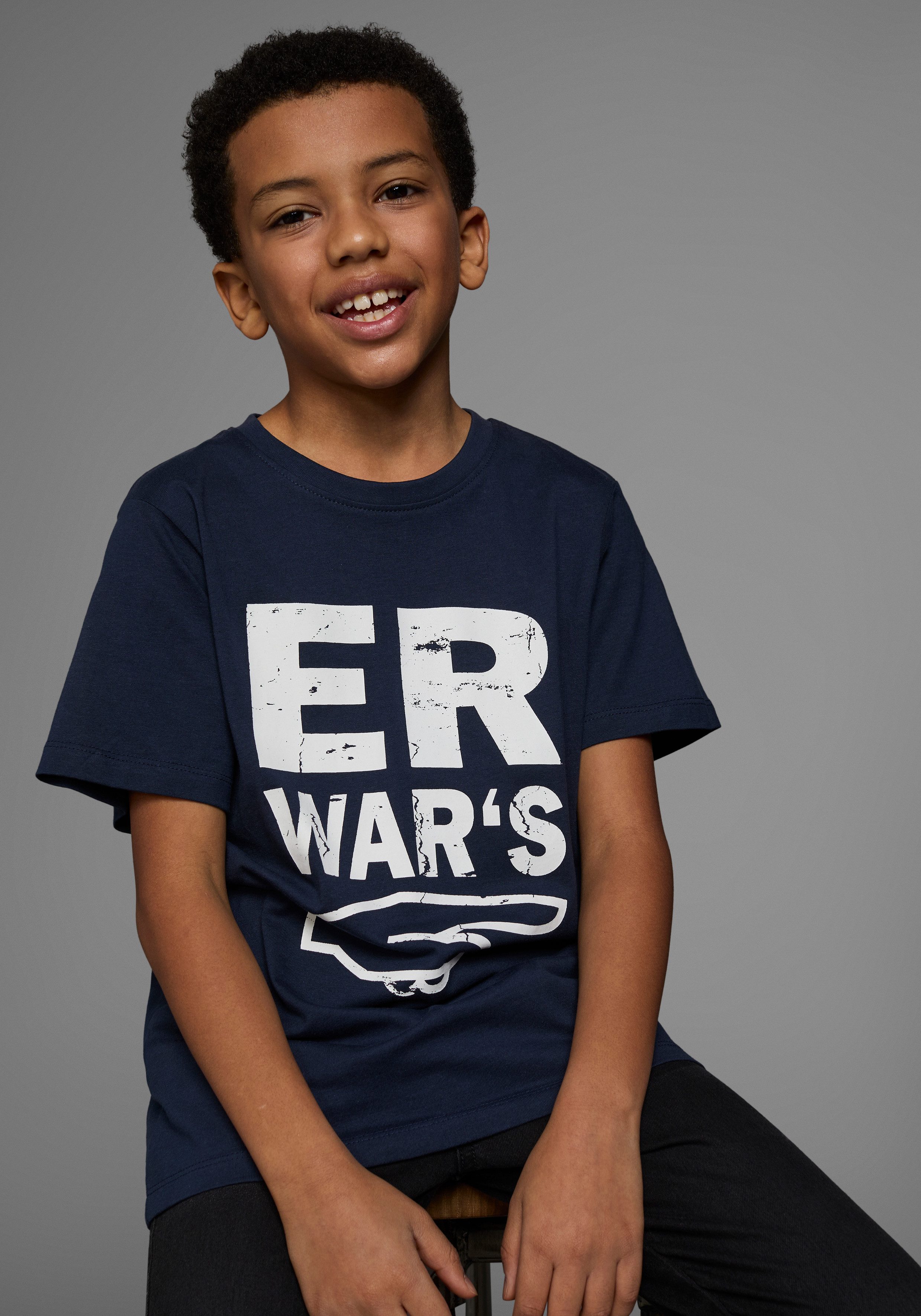 KIDSWORLD T-shirt ER WAR`S Korte mouwen, met ronde hals, met print, van katoen jongens t-shirts maat 164/170 blauw