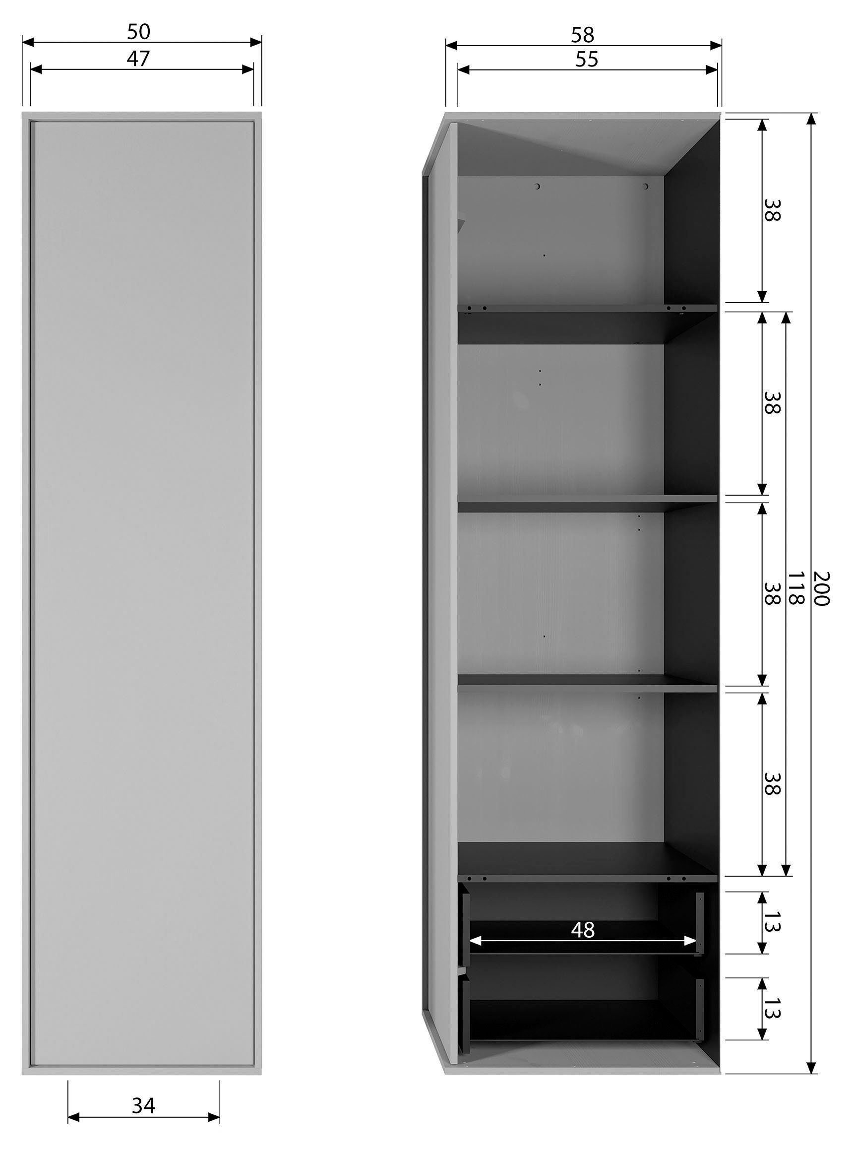 WOOOD Multifunctionele kast Daily garderobekast met push-to-open functie, hoogte 200 cm, breedte 50 of 100 cm