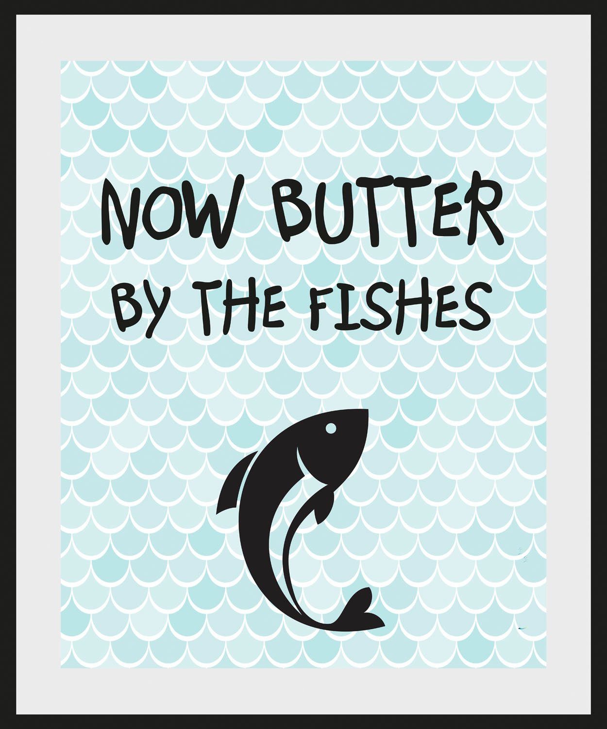 queence Wanddecoratie NOW BUTTER BY THE FISHES HD premium posterdruk incl. houten lijst (1 stuk)