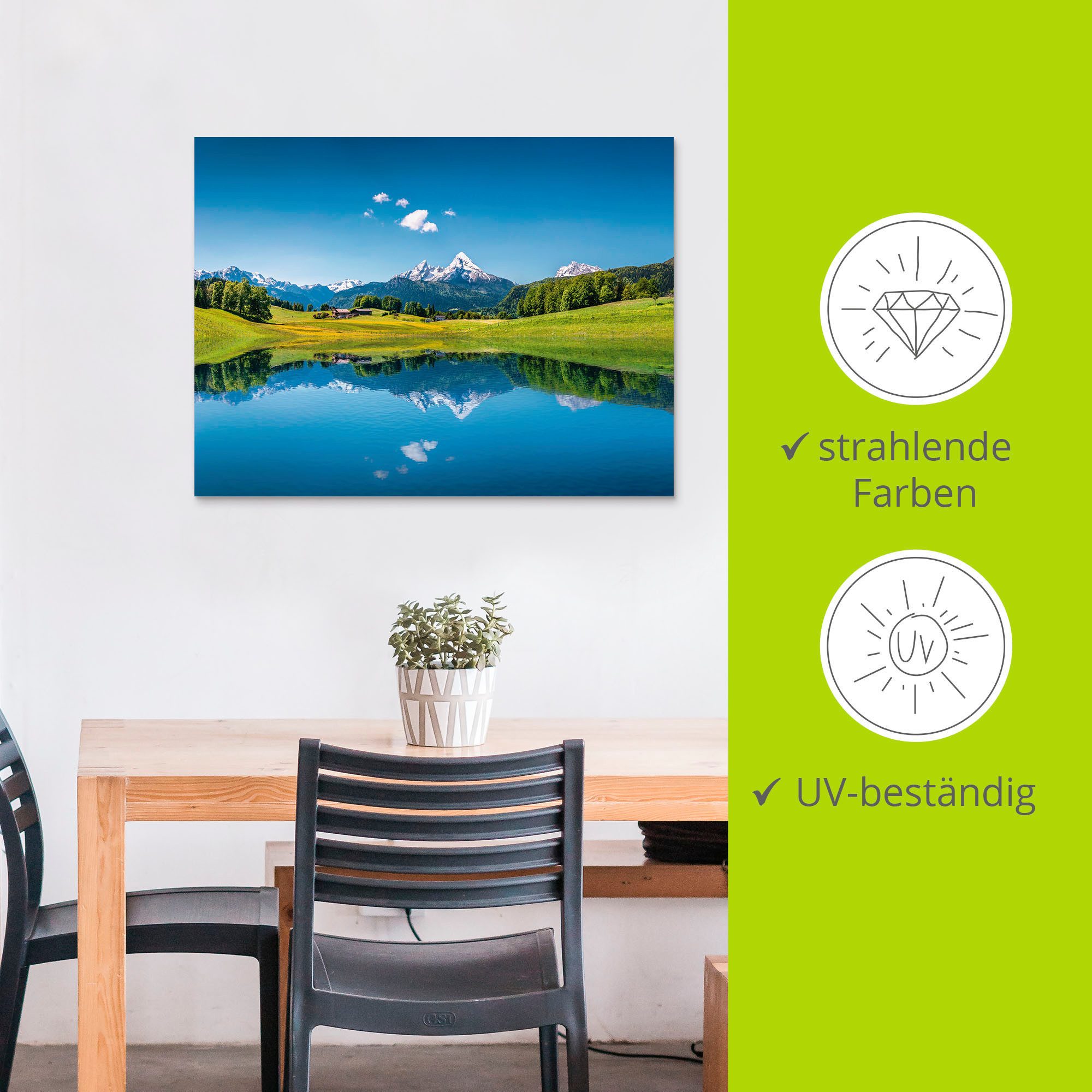 Artland Artprint Landschap in de Alpen als artprint van aluminium, artprint voor buiten, artprint op linnen, poster in verschillende maten. maten