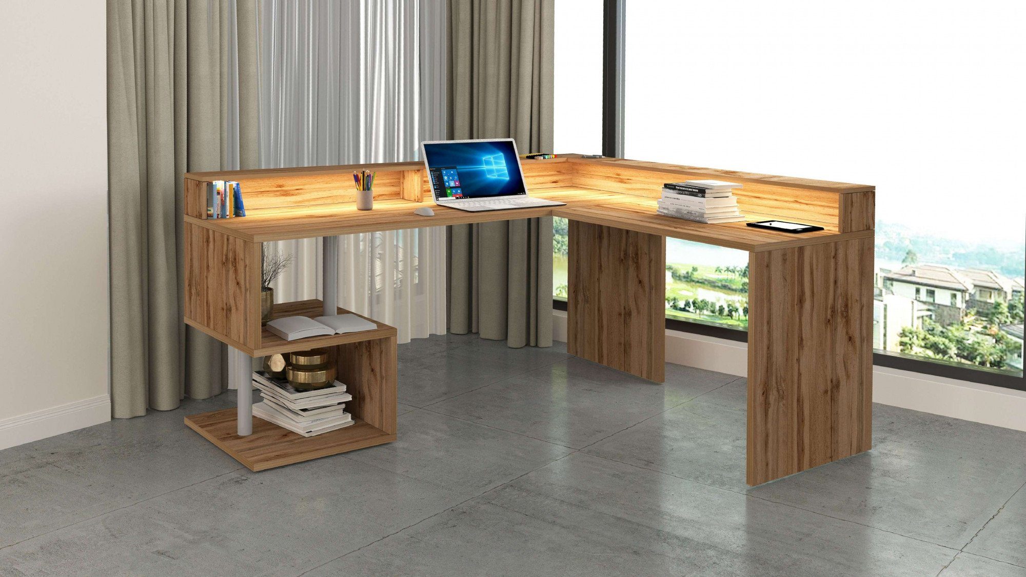 INOSIGN Hoekbureau Esse, Bureau in modern design met of zonder monitorsteun breedte 180/160 cm, made in italy