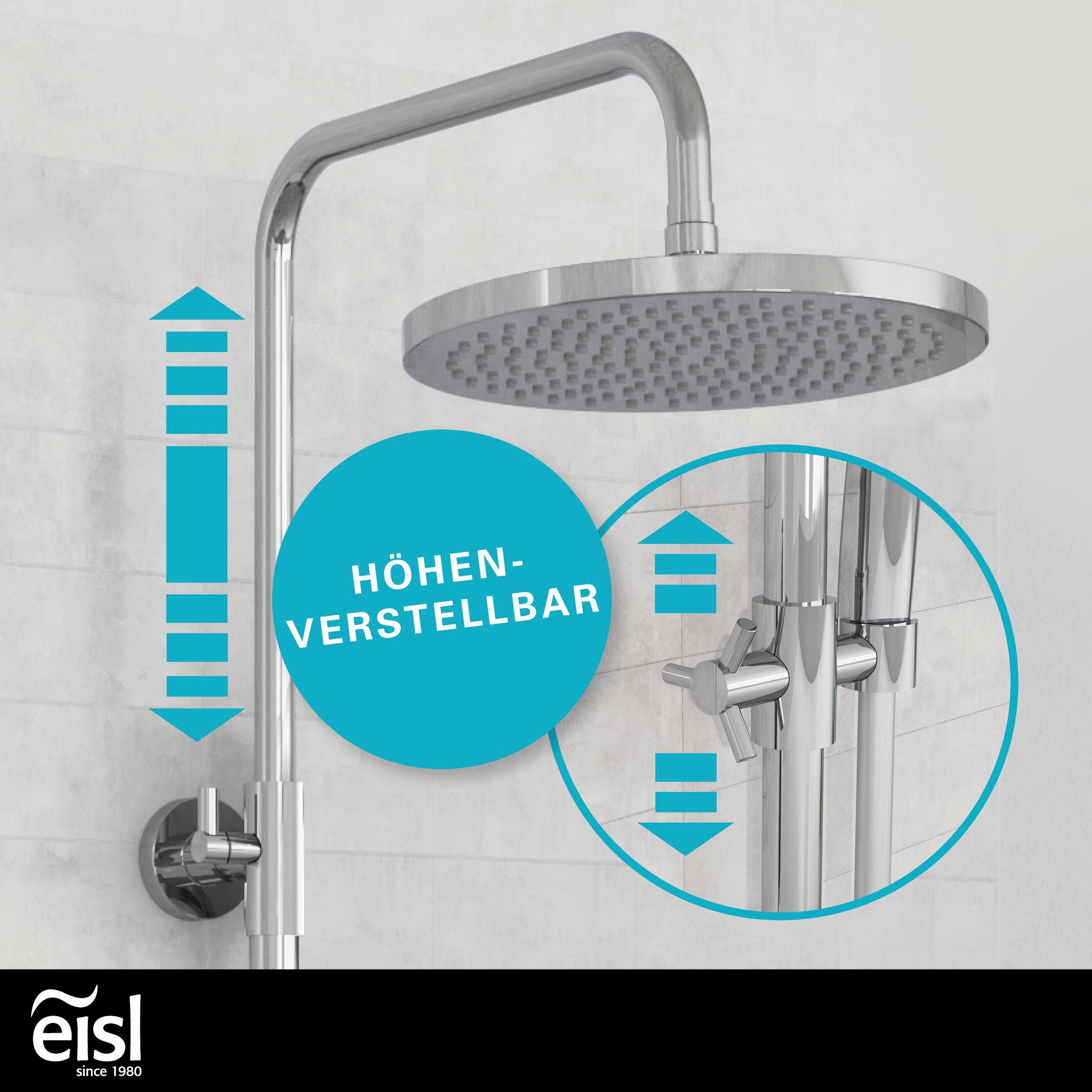 Eisl Douchestang-set Futura met thermostatische mengkraan en glasplaat, handdouche met 3 functies (complete set)