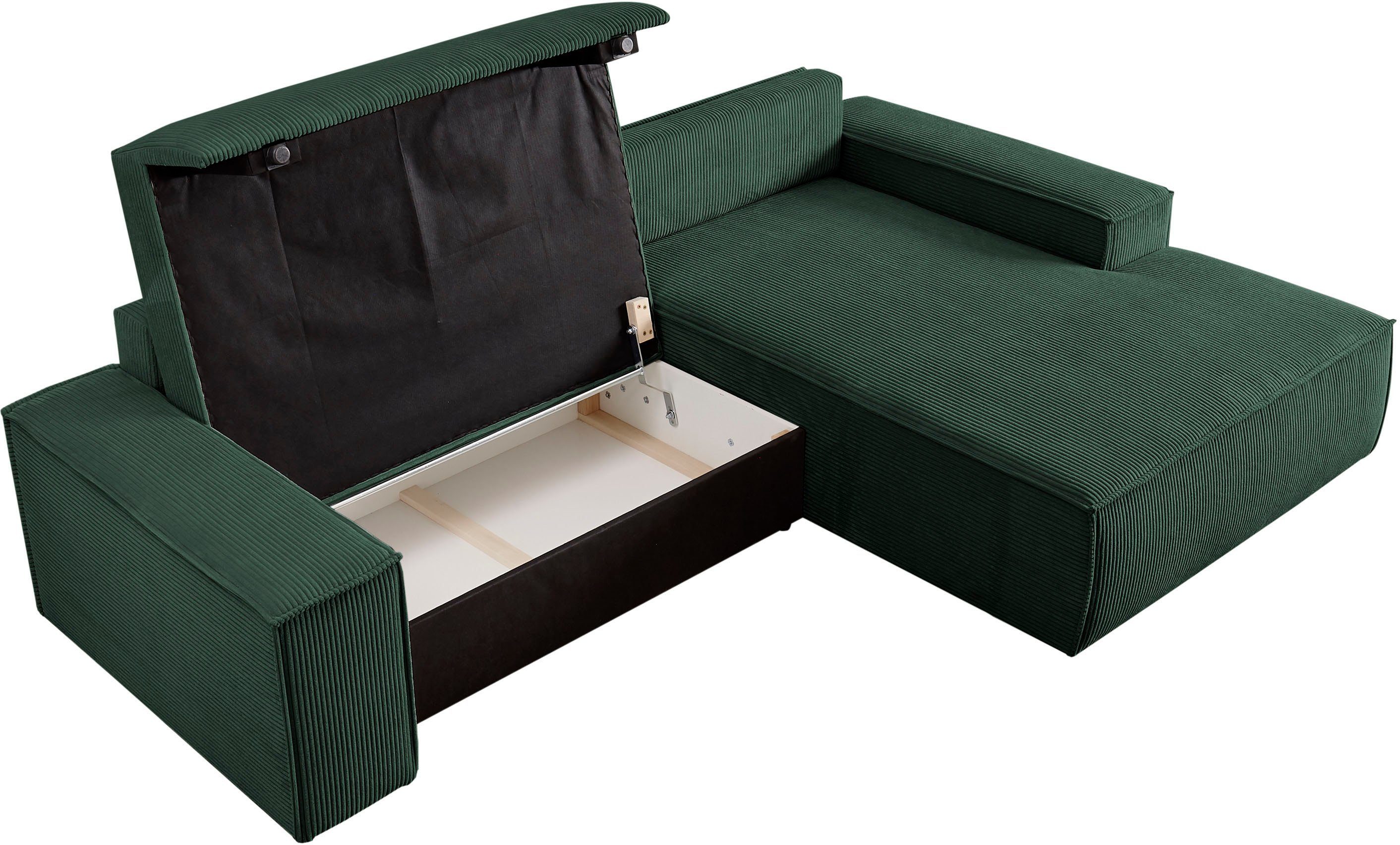 Home affaire Hoekbank SHERWOOD bedbank 267 cm, L-model, Slaapfunctie met bedlade (210x136 cm), cord, vintage, fluweel
